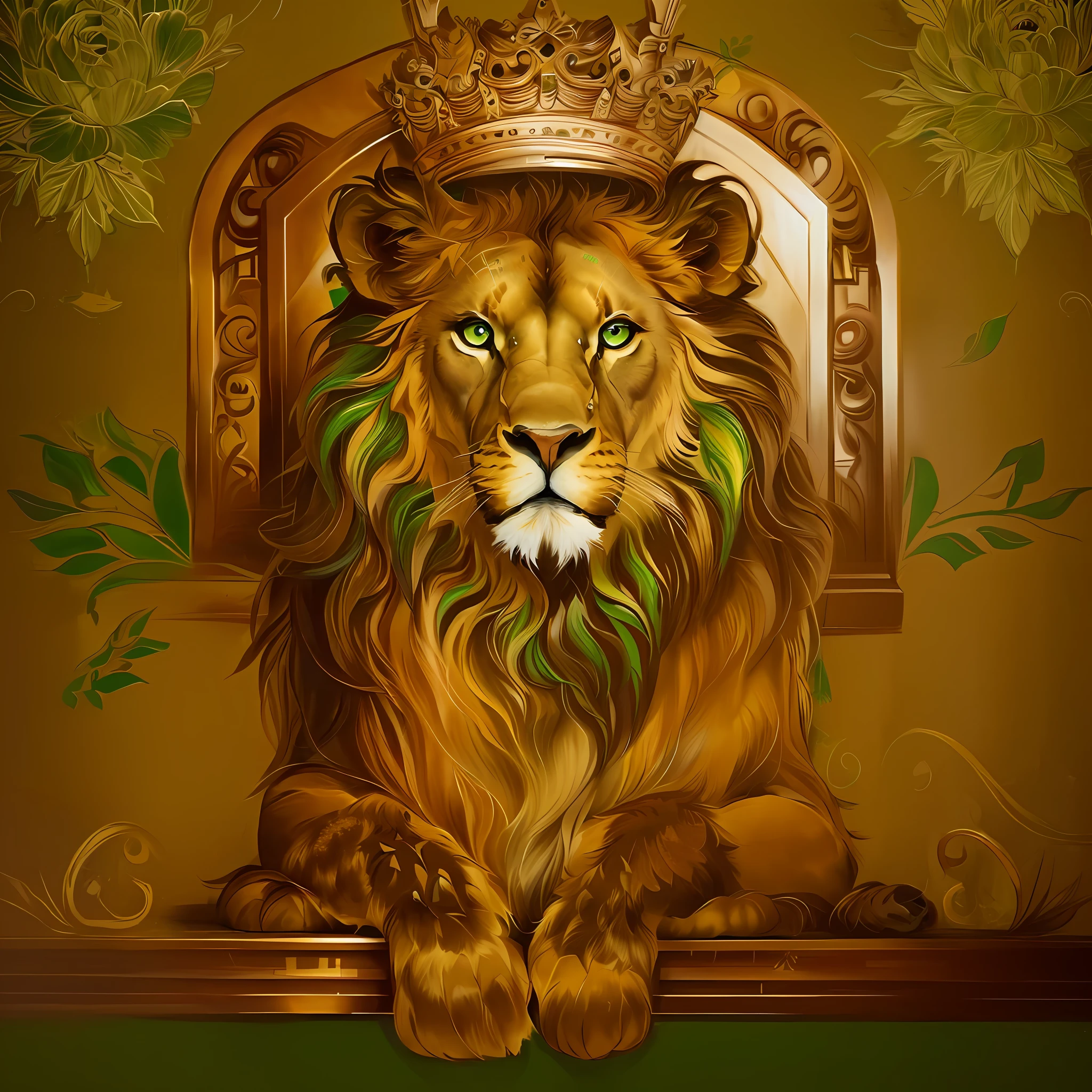 a brown lion,green eyes