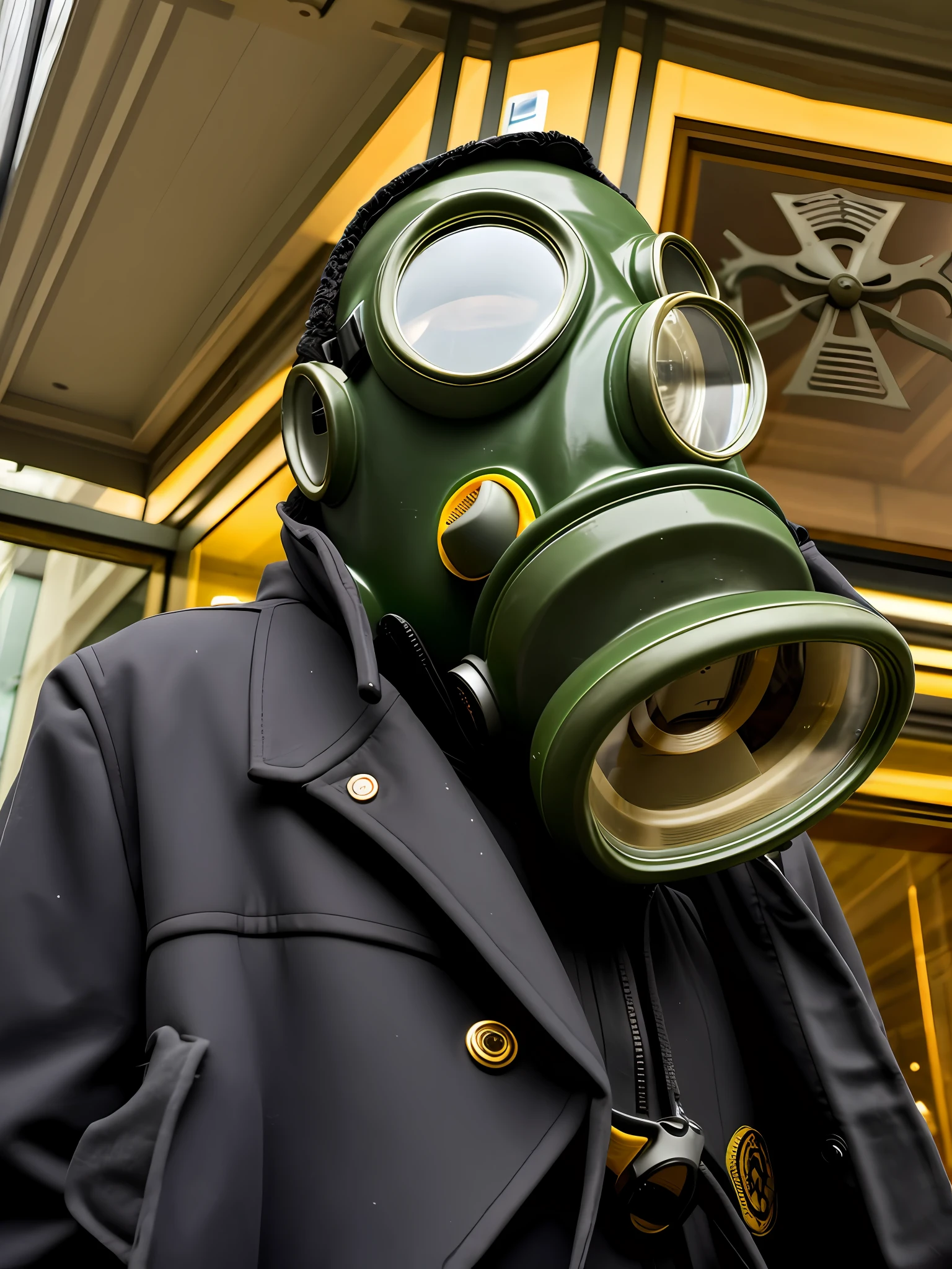 arafed man wearing a gas mask and a black jacket, wearing a full-head gasmask, gasmask, wearing a gas mask, some of them use gas masks, gas mask, wearing gas masks, soldier with a gasmask, wearing a bone gas mask, wearing gas mask helmets, full mask, gas masks, smogpunk, wearing a botanical gas mask