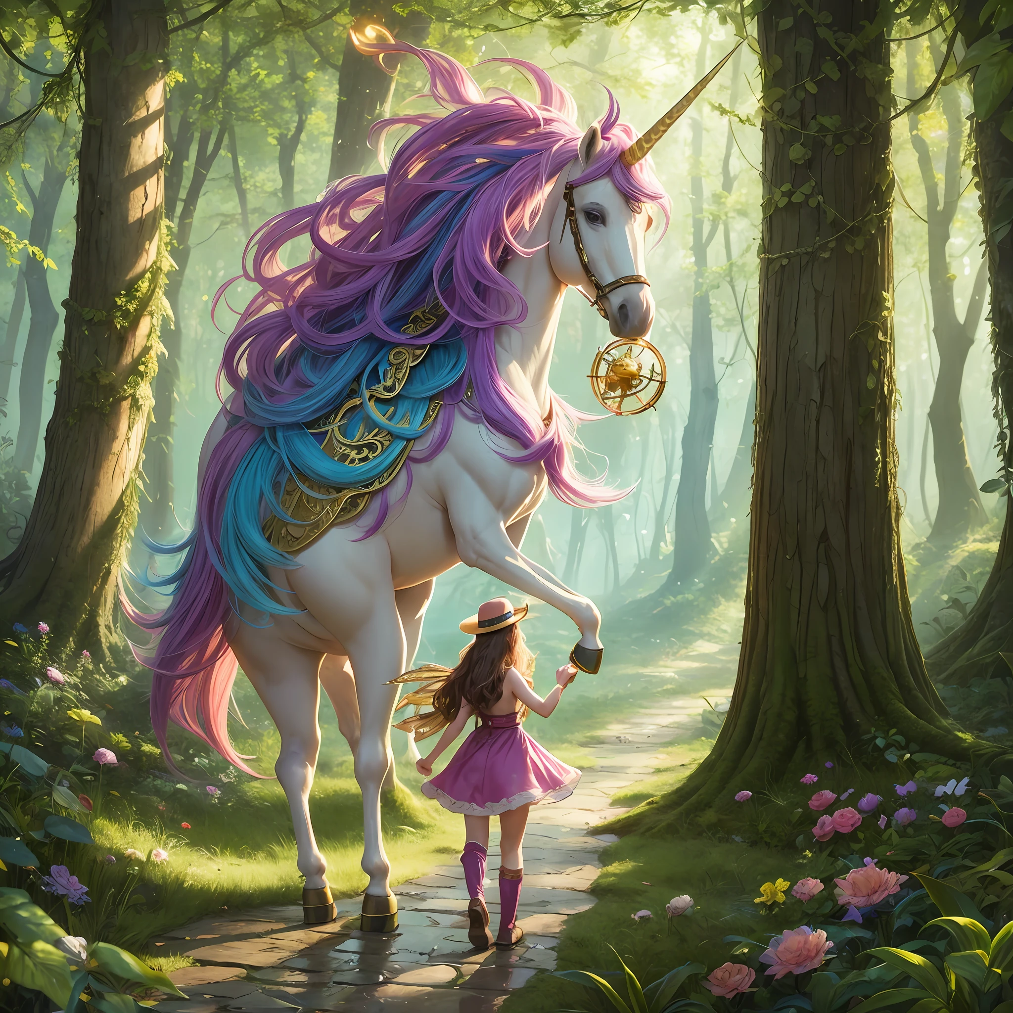 The Search for the Lost Treasure
Laura accepted the Golden Fairy's mission and began her search for the lost treasure. She had to face incredible challenges, such as traversing an enchanted forest full of talking animals and solving mysterious puzzles. On the way, she befriended a unicorn named Rainbow, who became her companion on the journey. --auto --s2