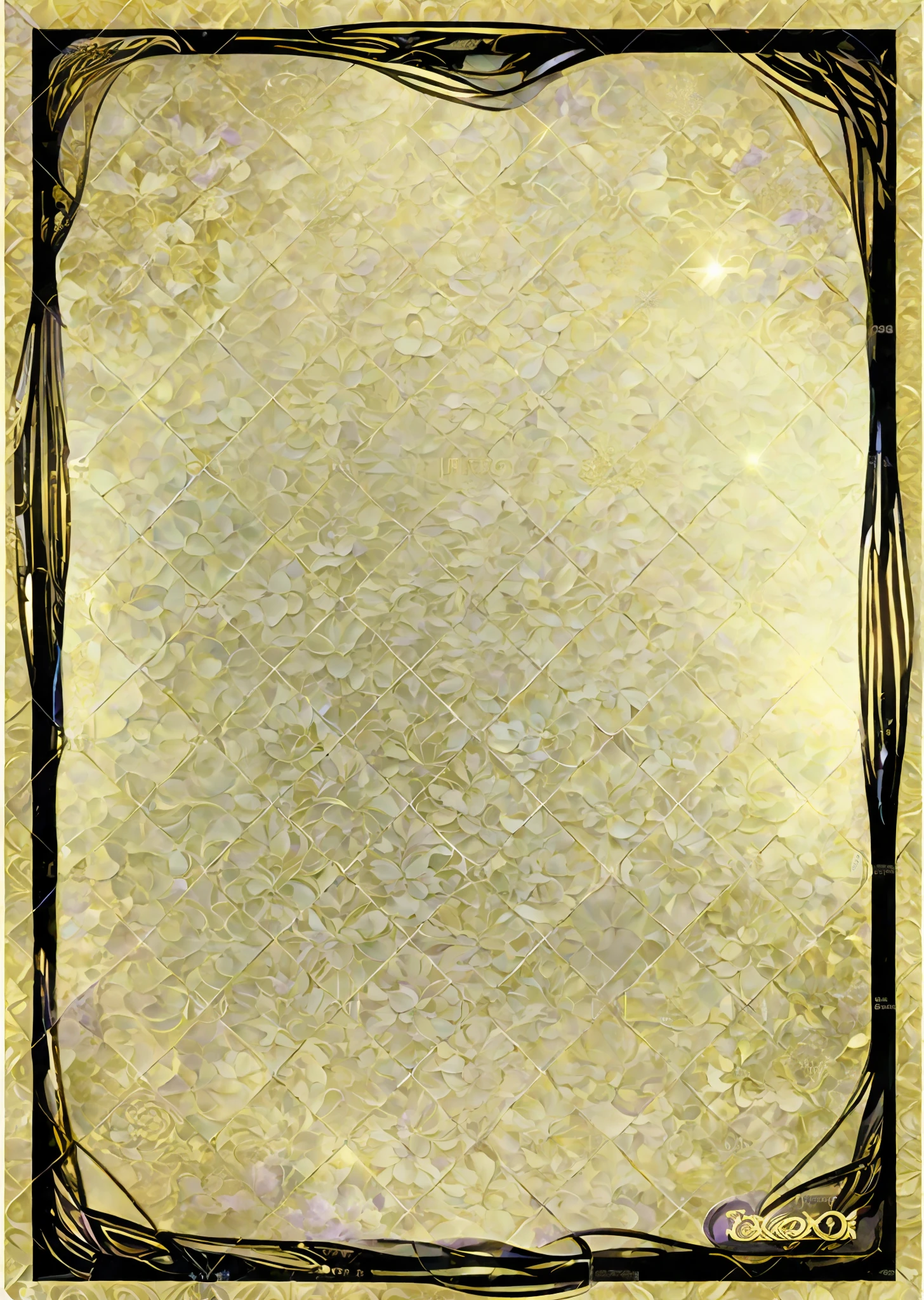 Close-up of a purple background with a black border, digital art by Leo Goetz, fashion trends on pixabay, art nouveau, back card model, ornate gold border. D&D, paper border, gold background, gold background, art nouveau frame.