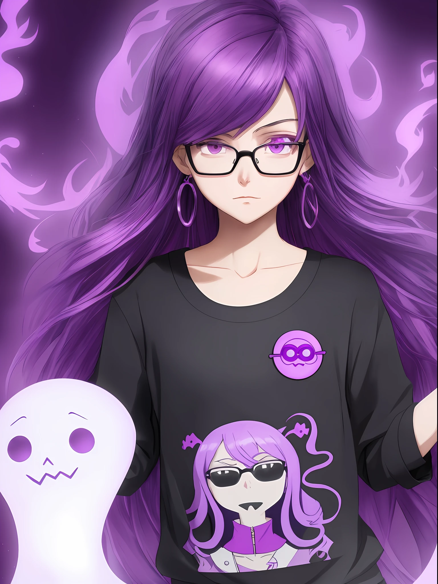 A drawing of a girl with purple hair and glasses, she has purple hair, like an anime character, 2D anime style, dark and depressed, in an anime style, "UKU the prismatic person, female protagonist: 8, pin in anime, anime style only, flat anime style, dark style, (pale young ghost girl)