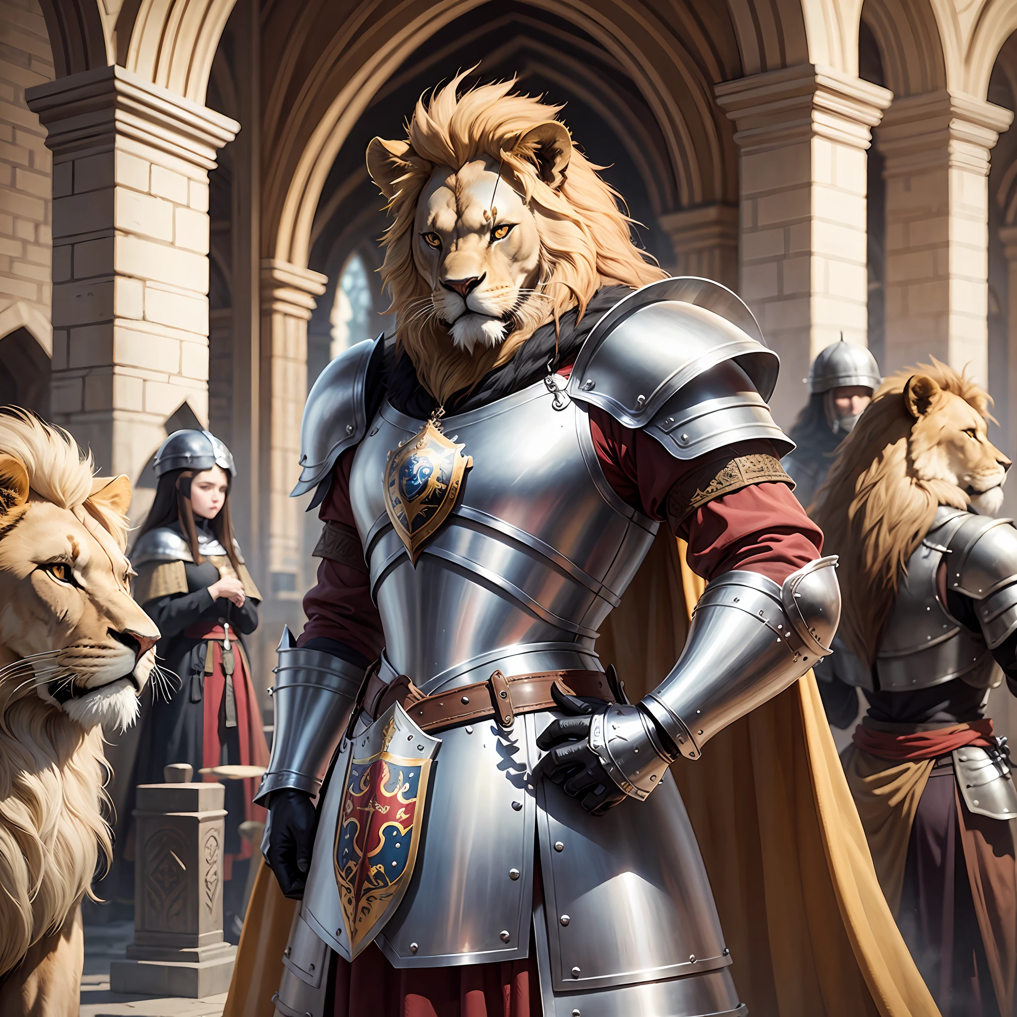 Lion dressed in medieval armor --auto --s2
