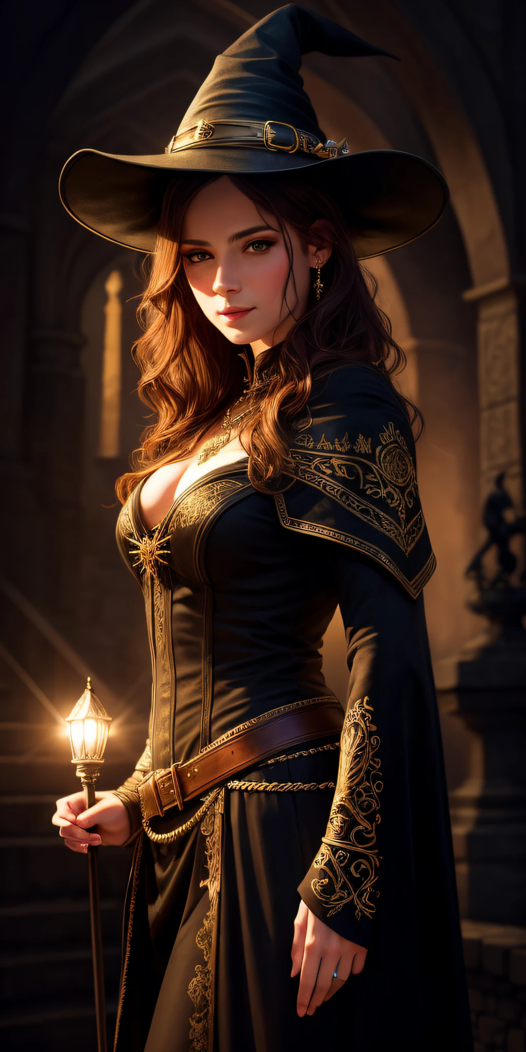 Thin, (Best Illustration), 8k Resolution, Intricate Detail, Best Quality, Realistic, Ultra Detailed, Best Lighting, Best Shadows, Ultra HD, A Wicca Witch