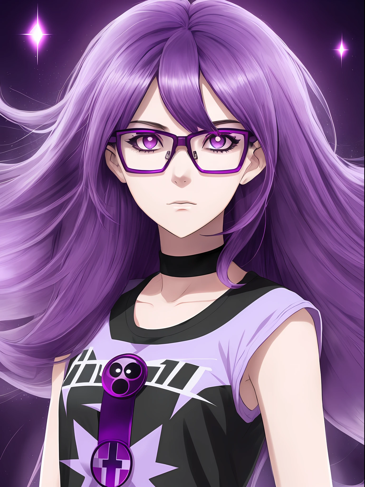 A drawing of a girl with purple hair and glasses, she has purple hair, like an anime character, 2D anime style, dark and depressed, in an anime style, "UKU the prismatic person, female protagonist: 8, pin in anime, anime style only, flat anime style, dark style, (pale young ghost girl)