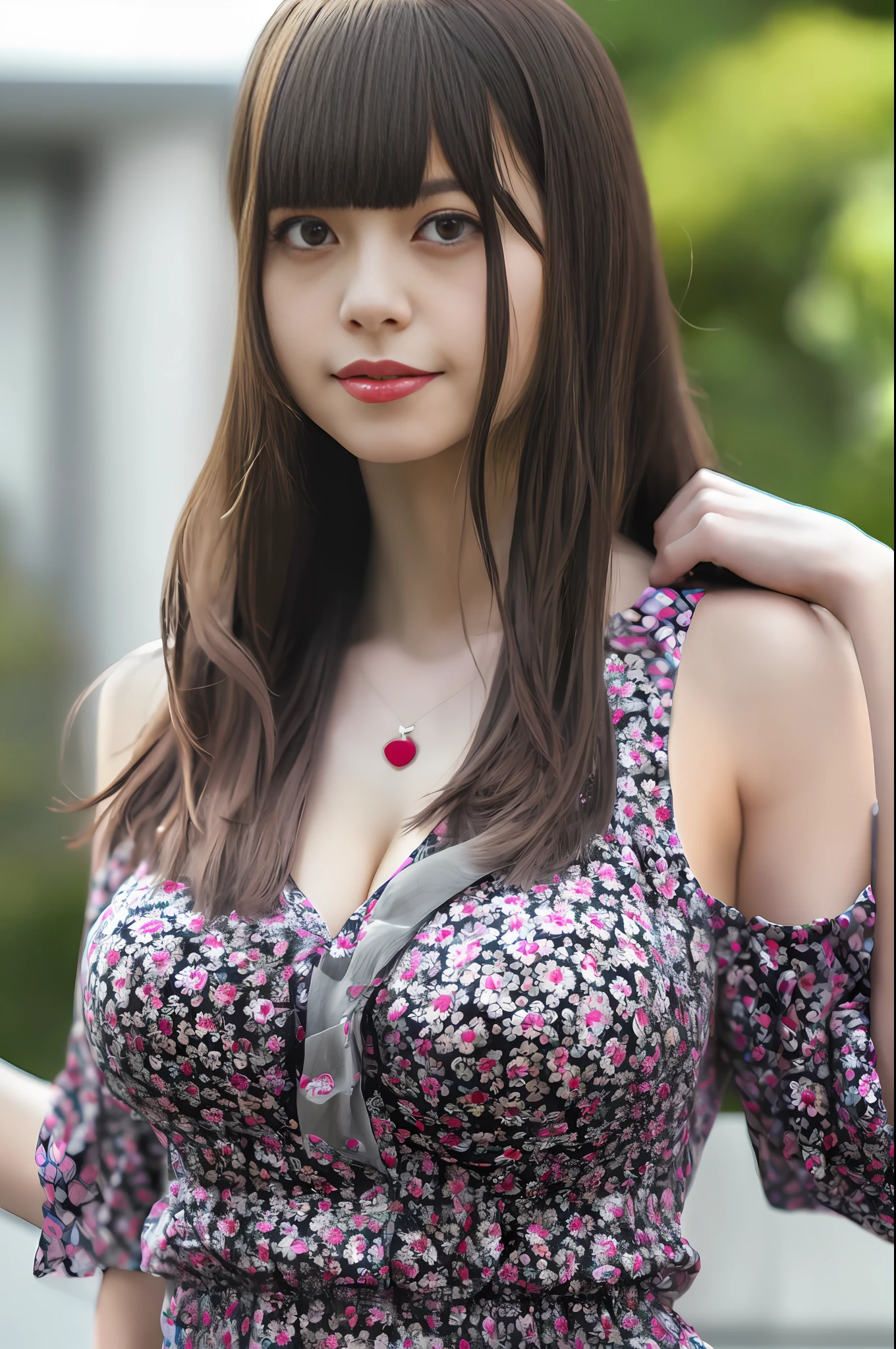 (((Colossal)))), (8k, Best Quality, High Resolution:1.1), (Realistic, Photorealistic:1), Big, Cute Girl, Asuka, (Cute:1.8), Solo, ((Colossal:1.2)), Detailed Black Eyes,Innocent Eyes、Blushing,Masterpiece, Beautiful Lighting、Bangs,Cherry Colored Lips,Staring at the Beholder,Long Hair, Full Body, (Smiling Eyes:0.6), Depth of Field, High Detail, Masterpiece , sexy, ((clothes with chest wide open))