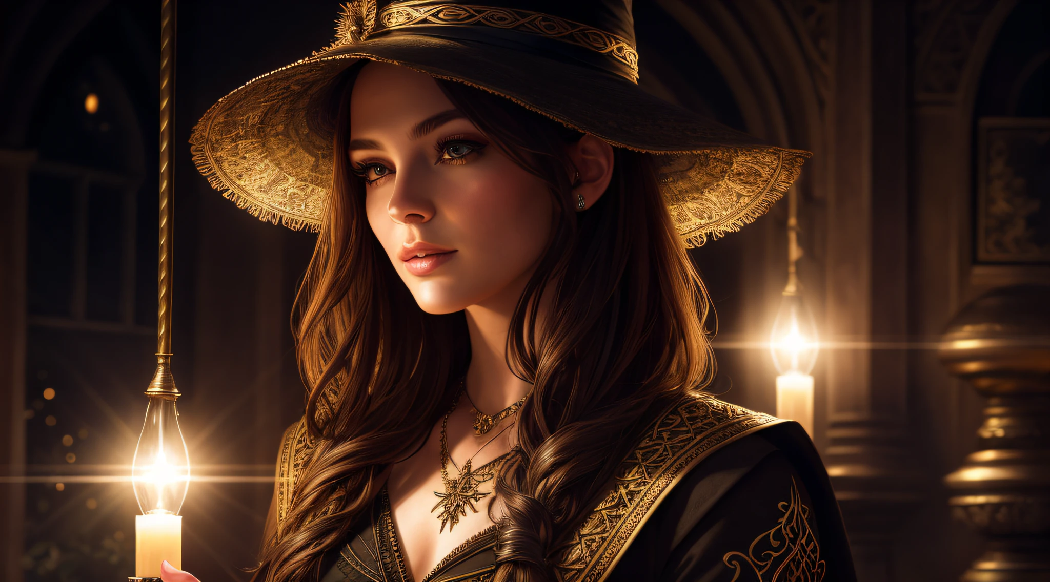 Thin, (Best Illustration), 8k Resolution, Intricate Detail, Best Quality, Realistic, Ultra Detailed, Best Lighting, Best Shadows, Ultra HD, A Wicca Witch