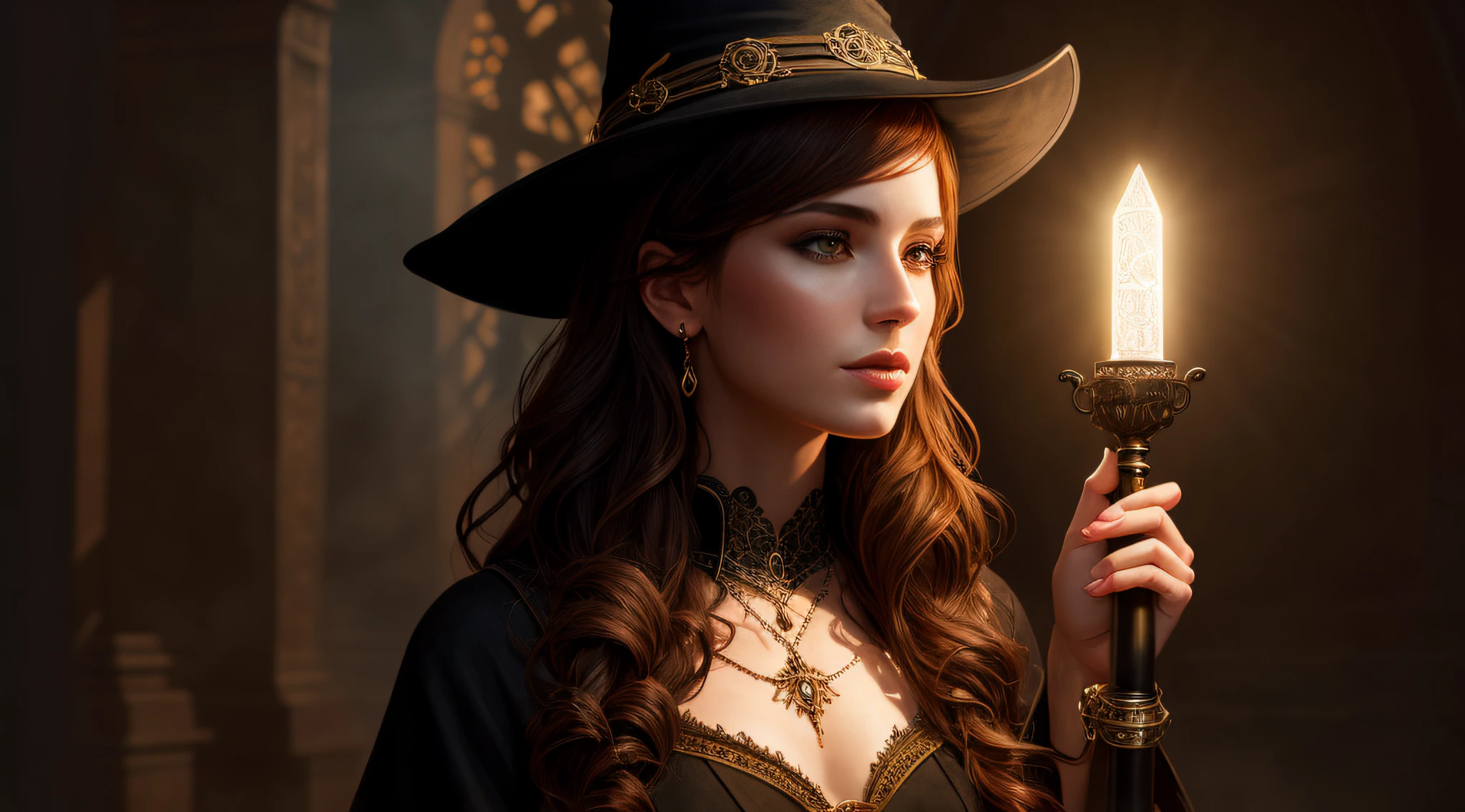 Thin, (Best Illustration), 8k Resolution, Intricate Detail, Best Quality, Realistic, Ultra Detailed, Best Lighting, Best Shadows, Ultra HD, A Wicca Witch