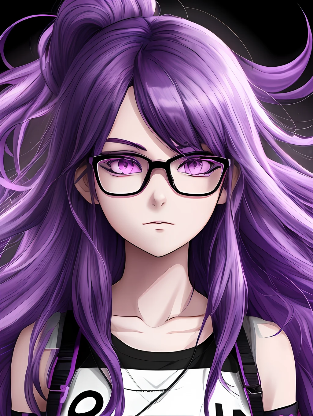 A drawing of a girl with purple hair and glasses, she has purple hair, like an anime character, 2D anime style, dark and depressed, in an anime style, "UKU the prismatic person, female protagonist: 8, pin in anime, anime style only, flat anime style, dark style, (pale young ghost girl)