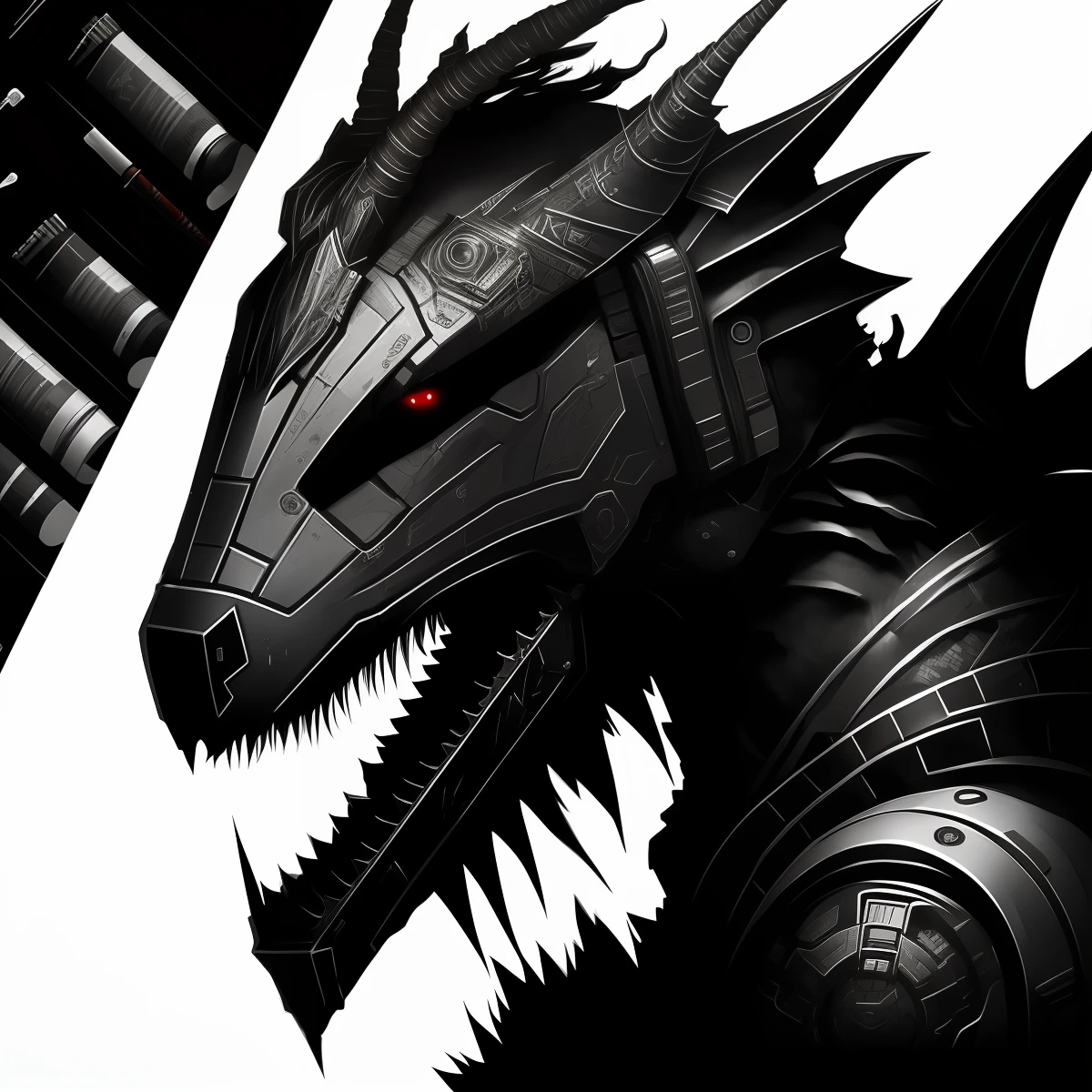 Dragon cyberpunk style line art for painting