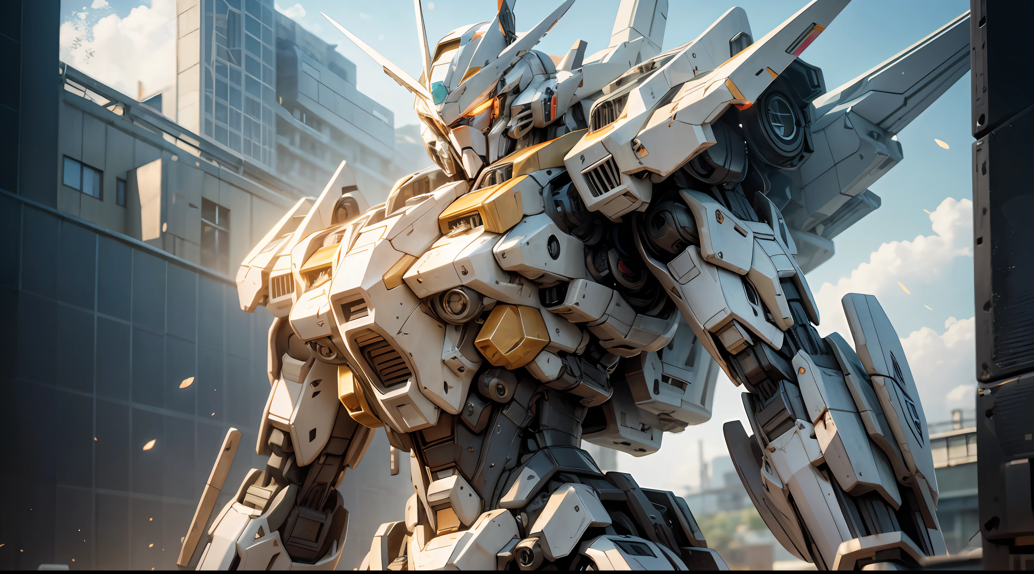 Mecha Inspiration, ArtStation Masterpiece, 4K Highly Detailed Digital Art, Gundam Style, Robot Mech, Cool Mech Style, Mech Portrait, ArtStation HD Trend, Rendering with Redshift, Glowing Eyes, Particle, Reality, HDR (High Dynamic Range), Ray Tracing, NVIDIA RTX, Super Resolution, Unreal 5, Subsurface Scattering, PBR Texture, Post Processing, Anisotropic Filtering, Depth of Field, Maximum Sharpness and Clarity, Multi-layer Texture, Albedo and Specular maps, Surface shading, Accurate simulation of light-material interactions, Perfect Proportions, Octane Render, duotone lighting, large aperture, low ISO, white balance, rule of thirds, 8K RAW, high efficiency sub-pixels, subpixel convolution