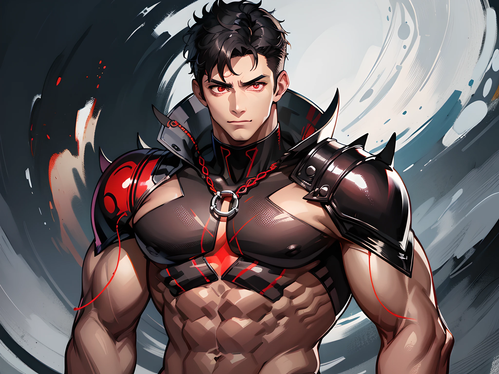 (more detailed) ( Better quality ) Muscular man with red eyes, black background and a white snake coiled in him