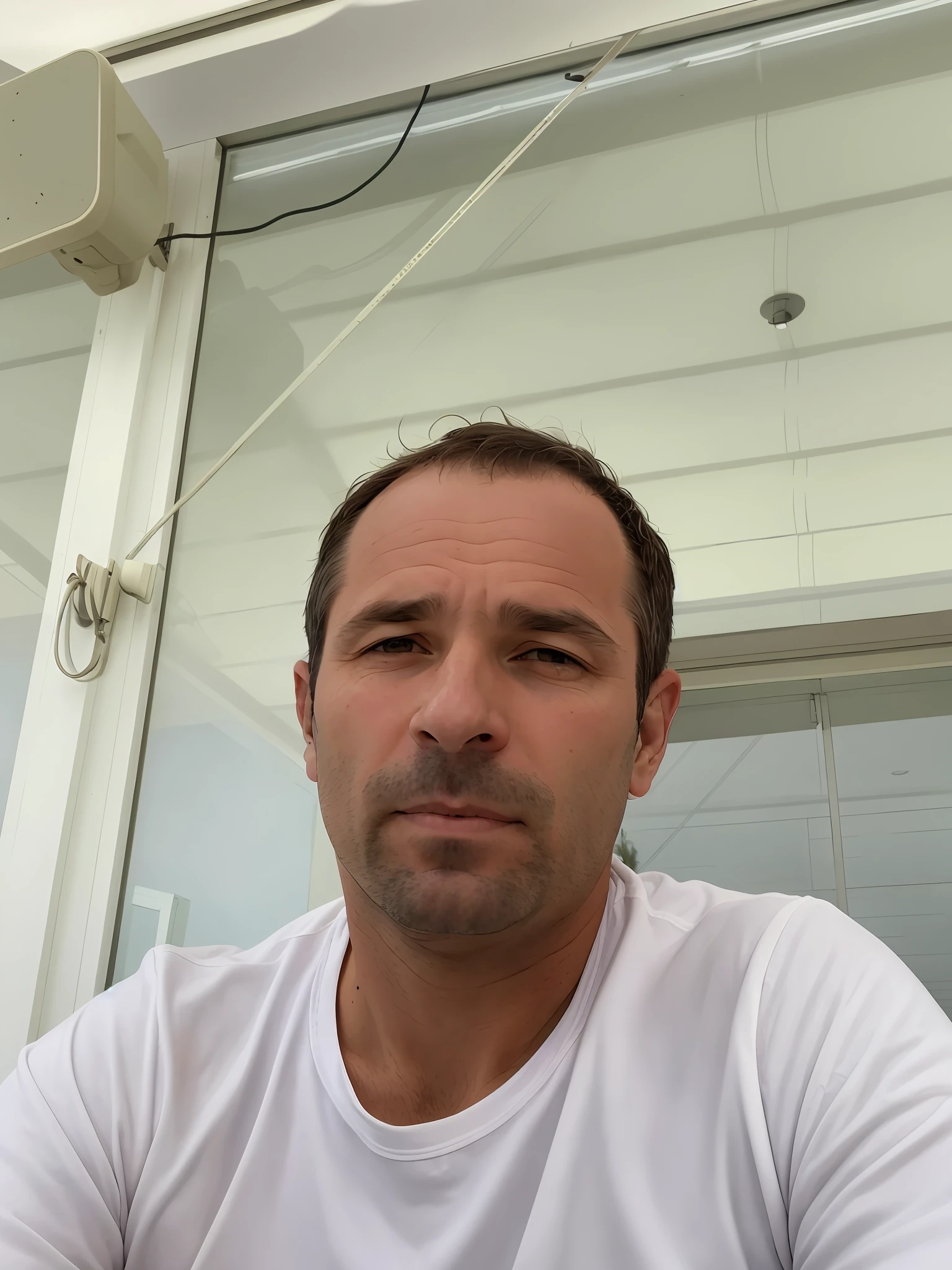 there is a man sitting at a table with a hot dog in his hand, 8k selfie photograph, selfie of a man, thierry rouzier, thierry doizon, 4 0 years old man, stephane martiniere, michel - ange 8 k, 5 0 years old man, vincent maréchal, 45 years old men, george doutsiopoulos --auto --s2
