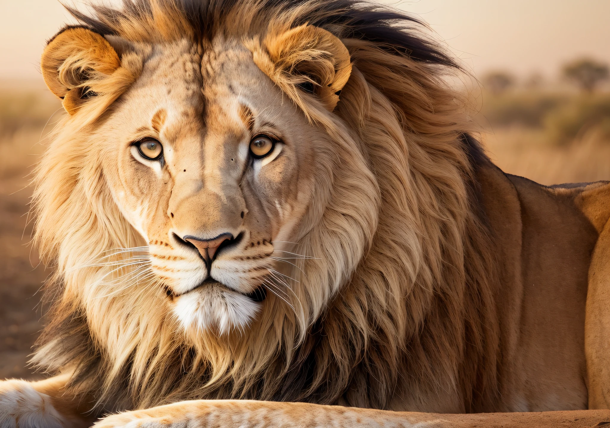 close-up photo of a Lion in Africa Savannah, soft volumetric lights golden hour (backlighting: 1.3), (cinematics: 1.2), intricate details (ArtStation: 1.3), Rutkowski