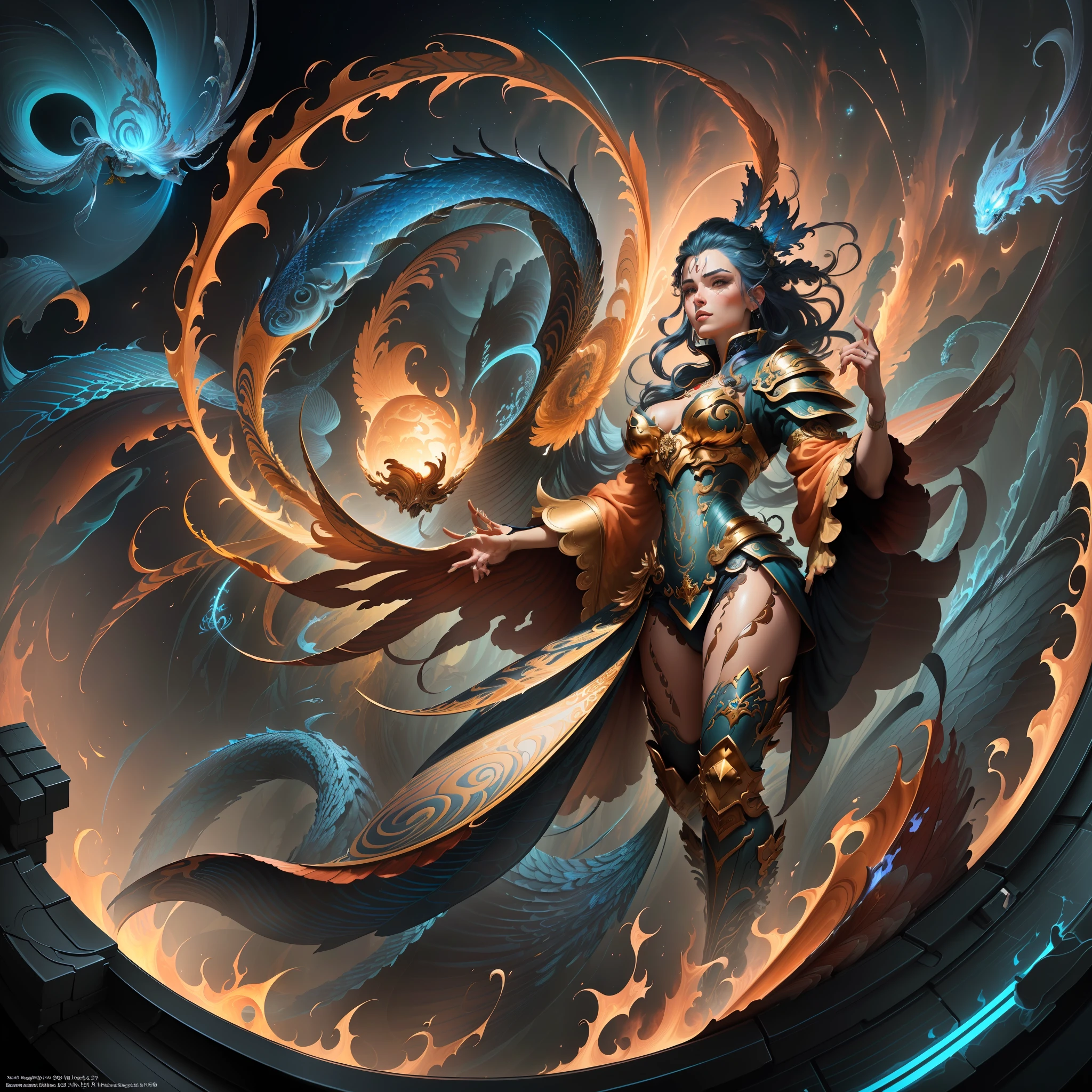 Masterpiece, Best Quality, (Very Detailed CG Unity 8k Wallpaper), (Best Quality), (Best Illustration), (Best Shadows), Absurd, Realistic Lighting, (Abyss), Beautiful Detailed Glow, Peter Mohr Bacher's Art, Masterpiece, Best Quality, (Very Detailed CG Unified 8k Wallpaper), (Best Quality), (Best Illustration), (Best Shadow), Ultra Detailed, Subsurface Scattering, White, Koi, Koi God, Colored Scales, Art Nouveau Swirls, Vivid Colors, Octane Rendering, Jesper Ejsing, James Jean, Justin Gerard, Tomasz Alen Kopera, cgsociety and fenghua zhong, very detailed, edge light, art, cinematic lighting, very coherent, surrealism, high detail, 8k, Tyler Edlin, realism, wavy, octane, 8k, beautiful goddess, a beautiful woman, graceful figure, phoenix eyes, phoenix feathers, clear face, masterpiece, super detail, film composition, ultra hd, high quality, extremely detailed, official art,