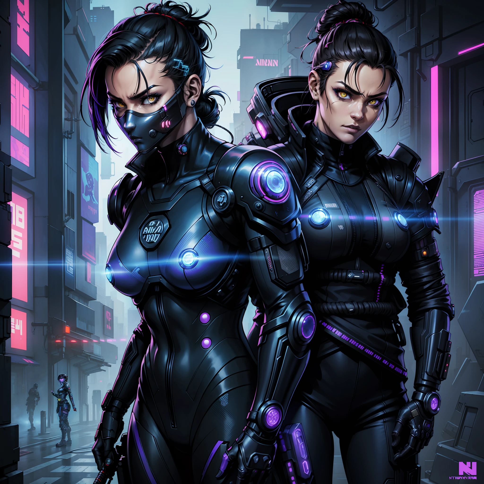 "(Indigo Cyberpunk Ninja Tactical Suit:1) (1woman) Dark Theme :: Focus on Face Closeup, Face with Futuristic Ninja Mask, :: Short Dark Brown Hair, Ninja Weapons :: Ultra realistic futuristic ninja Scifi Cyberpunk Athletic woman, Cyborg yellow eyes, ((Cyberpunk Ninja Dojo interior with many holograms, cyberpunk Shadowrun, Cyberpunk High Tech Cyberpunk)) :: Cool Cyberpunk Indigo Ninja Combat Suit :: Natural lighting :: bokeh :: 8k :: best quality :: masterpiece :: insanely detailed:1.5"