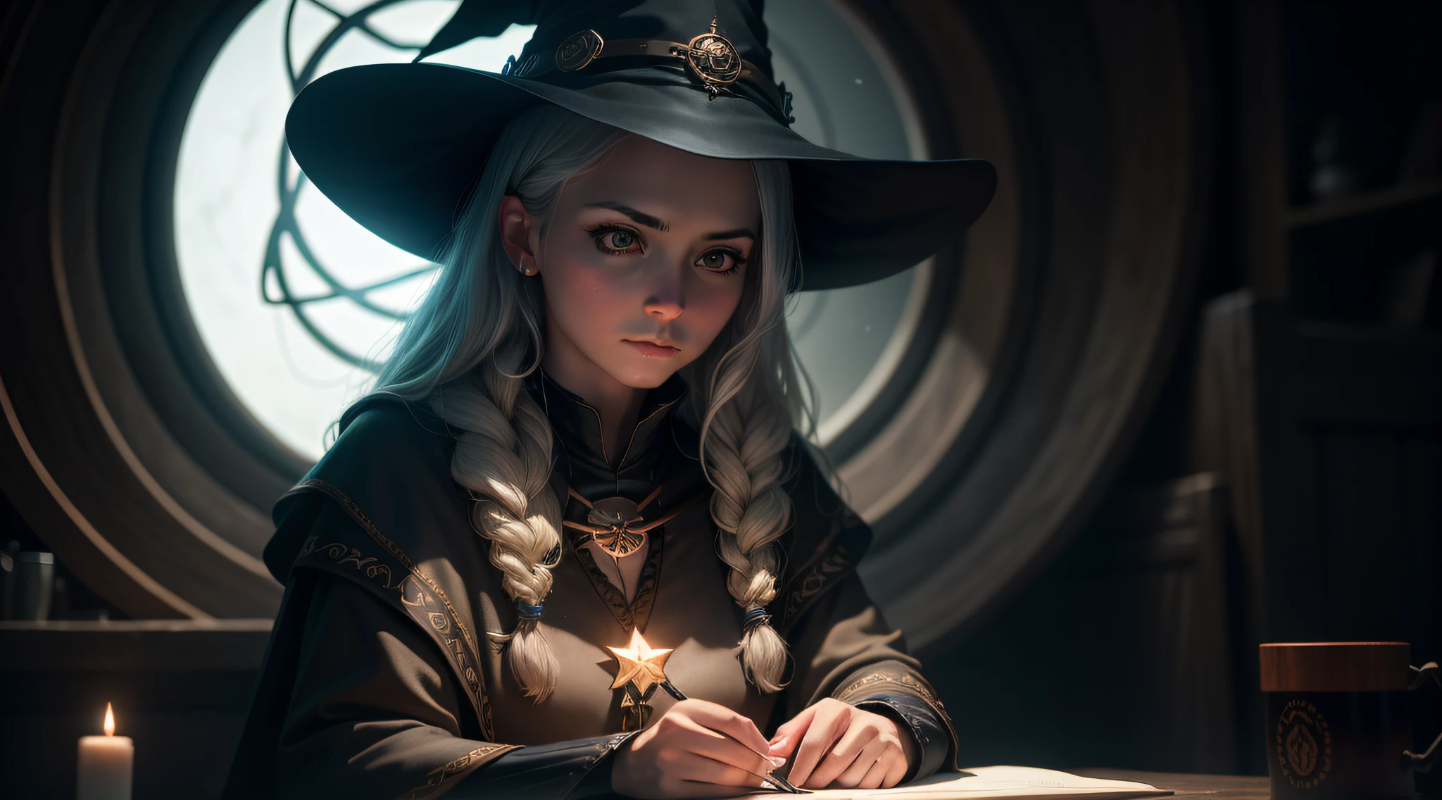 a young witch from wicca, 8k, uhd, severe low lighting, high quality, sharp focus, fujifilm XT3