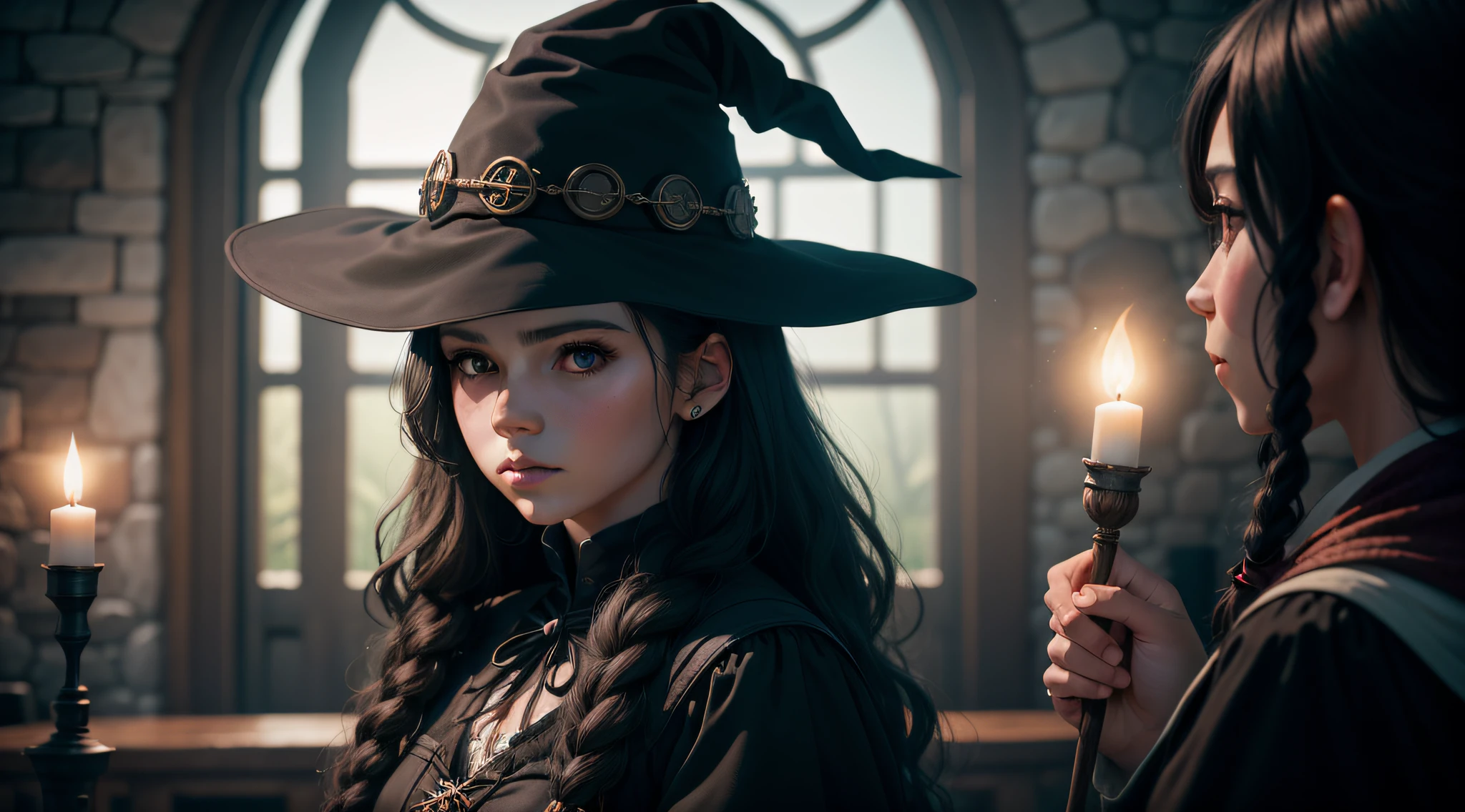 a young witch from wicca, 8k, uhd, severe low lighting, high quality, sharp focus, fujifilm XT3