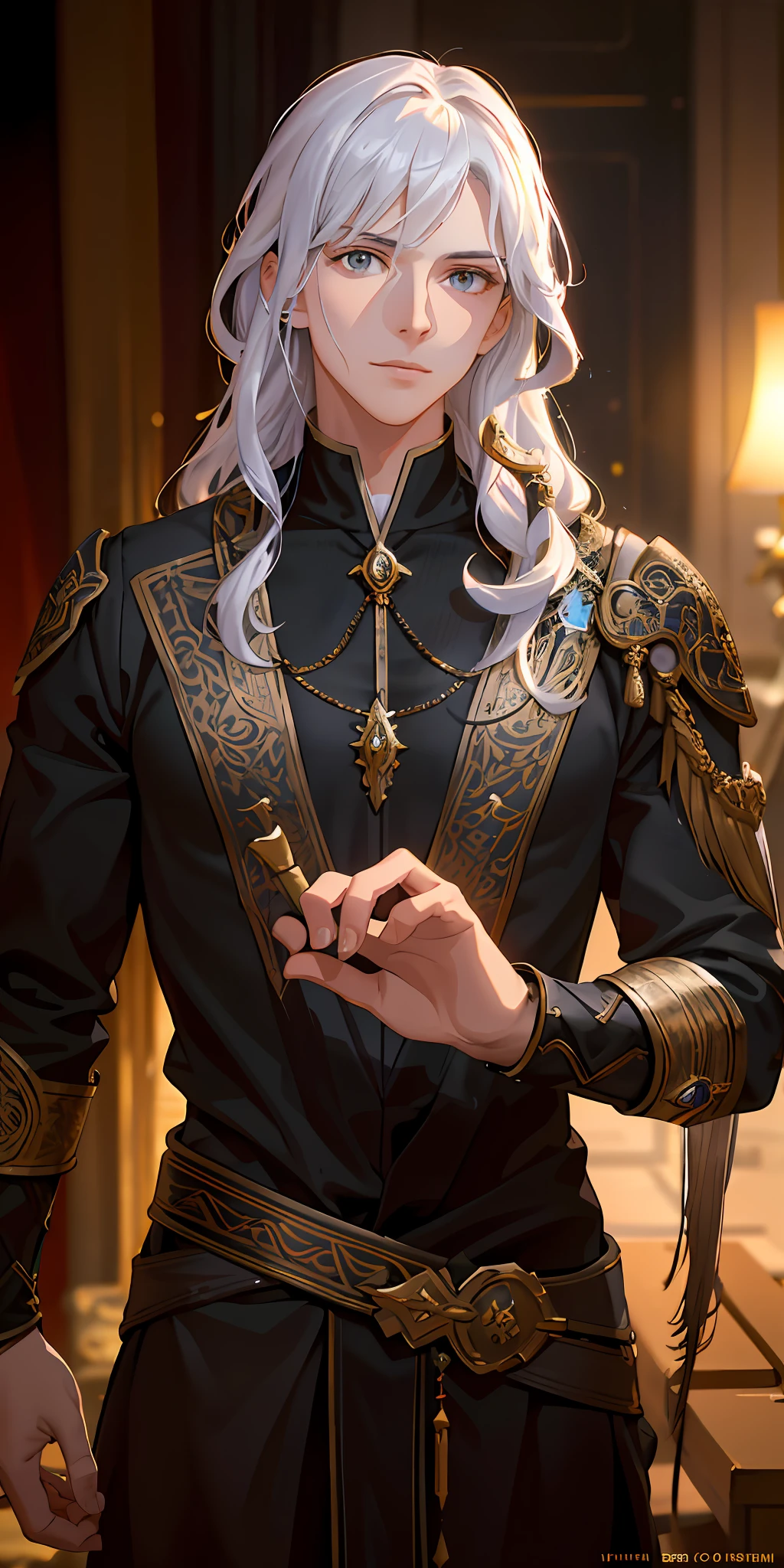 The Celestial Steel is a curved long sword. Its appearance is majestic, with a shiny silver blade, adorned with cosmic patterns that seem to move as the light falls on it. It features an ivory hilt that reflects the colors of the night sky.