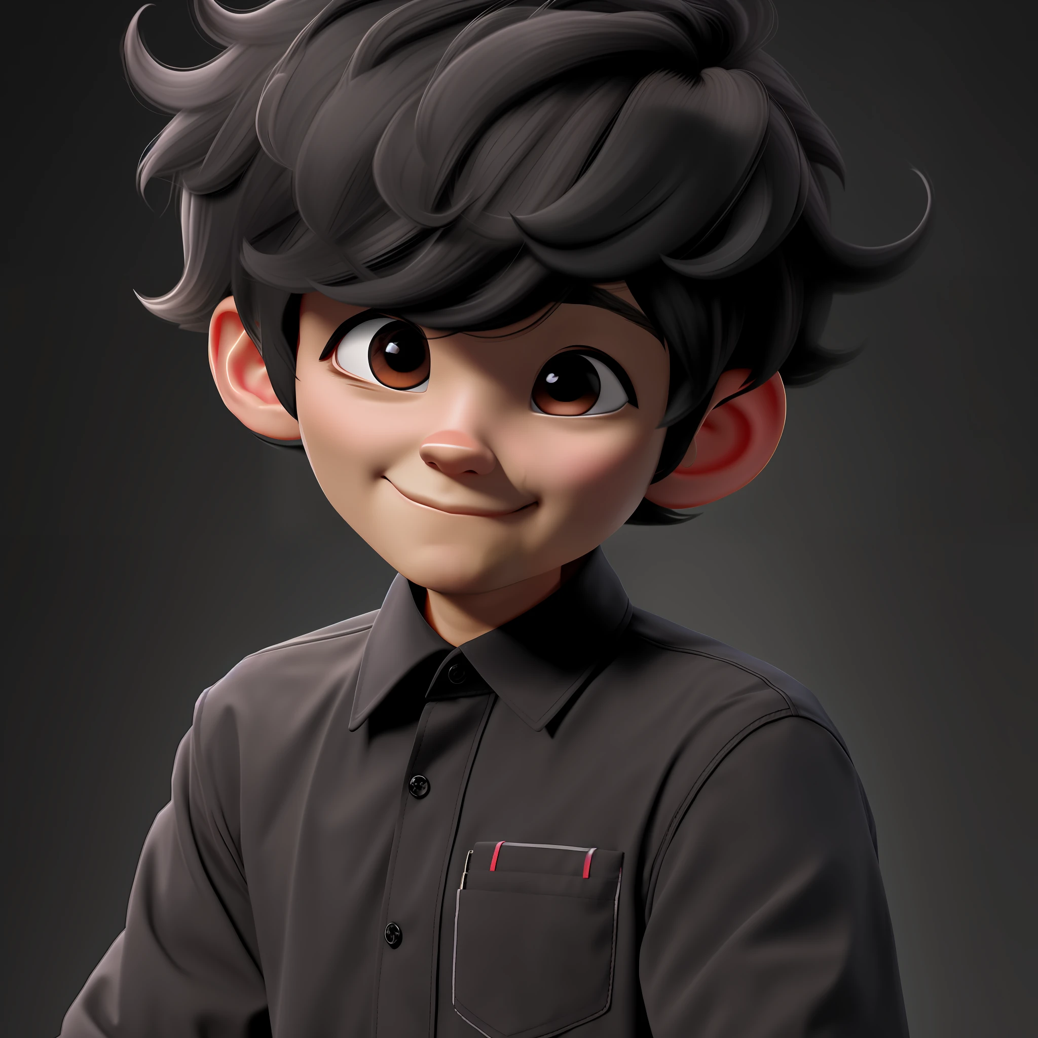 solo, black hair, 1boy, black eyes, male focus, social shirt,social, shirt, simple background, smile, goroto 17 male, no glasses, short hair, closed mouth, curly hair, short hair