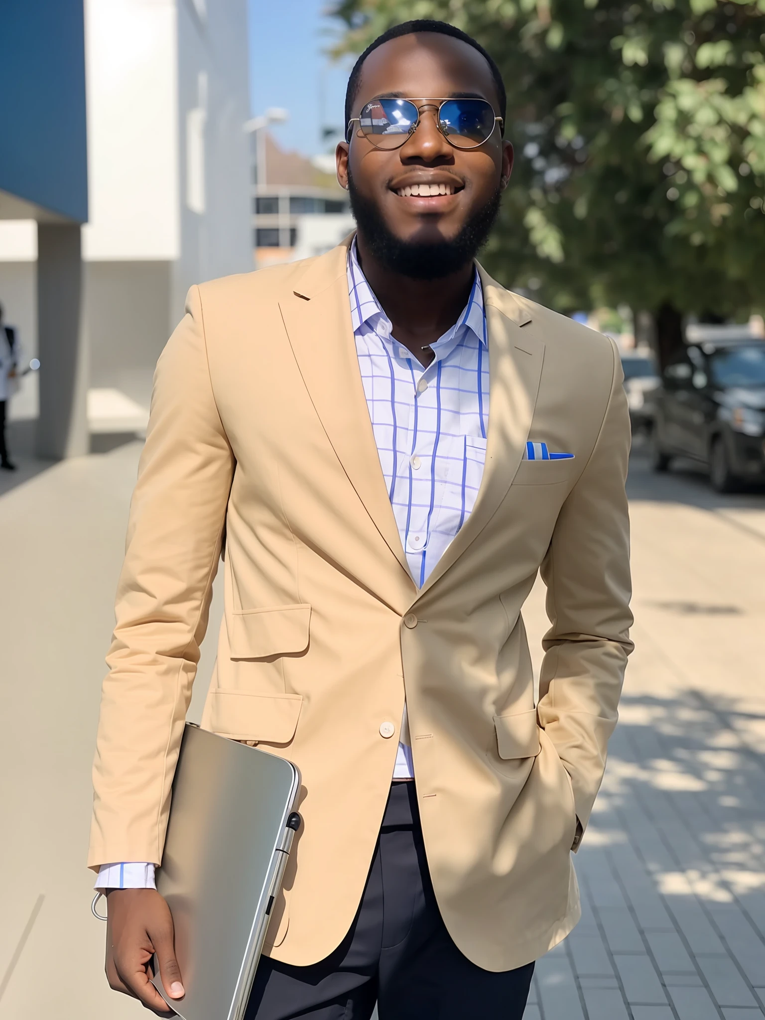 RAW photo, photo of young black man as one (doctor: 1.2), white lab coat, stethoscope, black sunglasses, 8k uhd, dslr, high quality, film grain, Fujifilm XT3