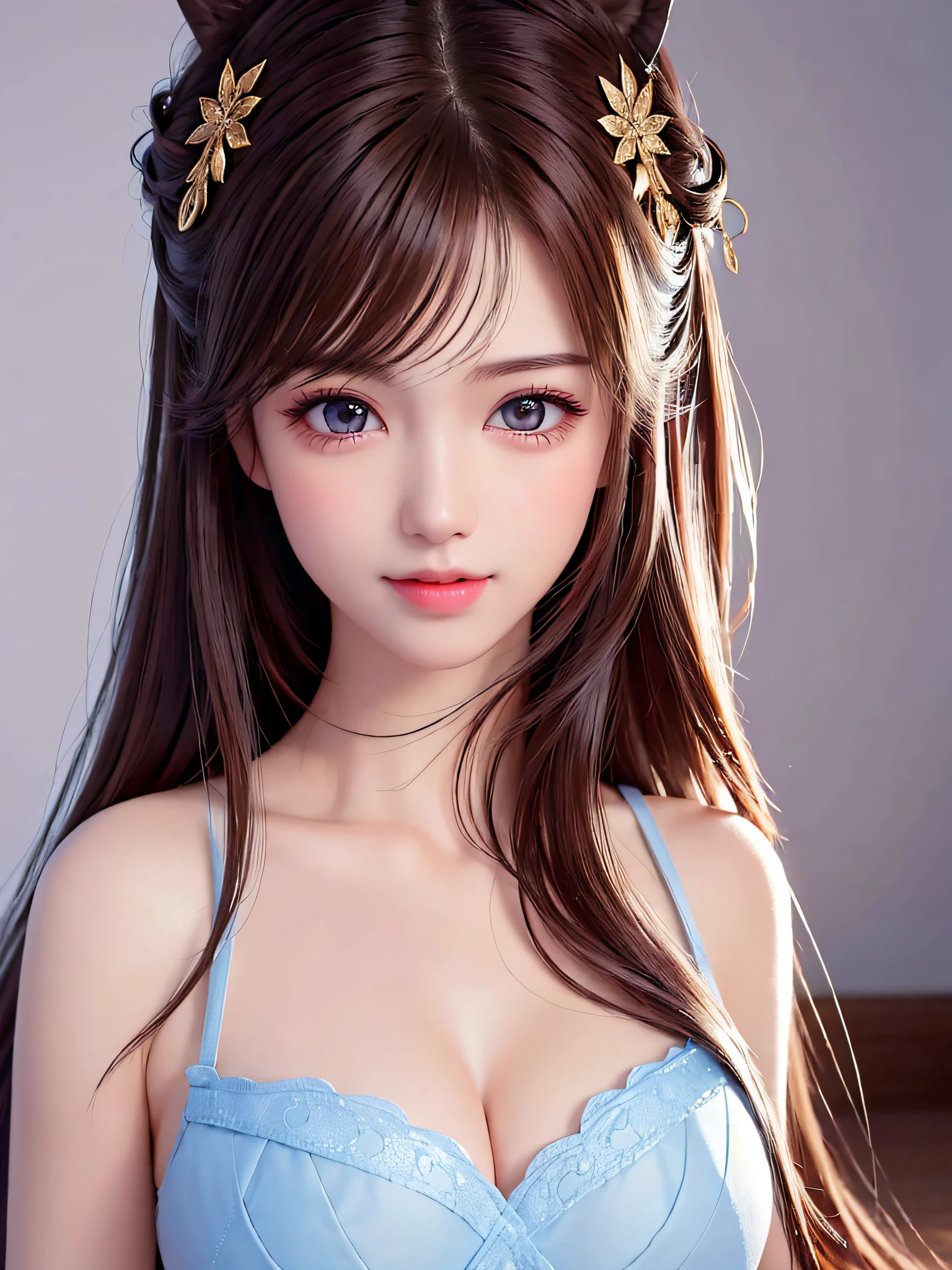 black hair, hair bobbles, wince, longeyelashes, solid circle eyes, fake animal ears, light smile, ear blush, fang, Surrealism, drop shadow, anaglyph, stereogram, tachi-e, pov, atmospheric perspective, 8k, super detail, ccurate, best quality, (masterpiece:1.4), (8k, photorealistic, RAW photo, best quality: 1.4), japanese girl lying on back, on bed,1girl, beautiful face, (realistic face:1.4), (caramel hair, long hair:1.3), beautiful hairstyle, beautiful detailed eyes, (best ratio eyes:1.5), attractive, ultra high res, ultra realistic, highly detailed, best ratio, (detailed face:1.4), looking at viewer, red lipsticks, blue eyes, (best ratio fingers:1.5), ((high proportional realistic breasts, realistic medium breasts):1.4), (closed mouth:1.5), slender body, (full body visible:1.5), portrait, photography, detailed skin, realistic, photo-realistic, highly detailed, full length frame, High detail RAW color art,