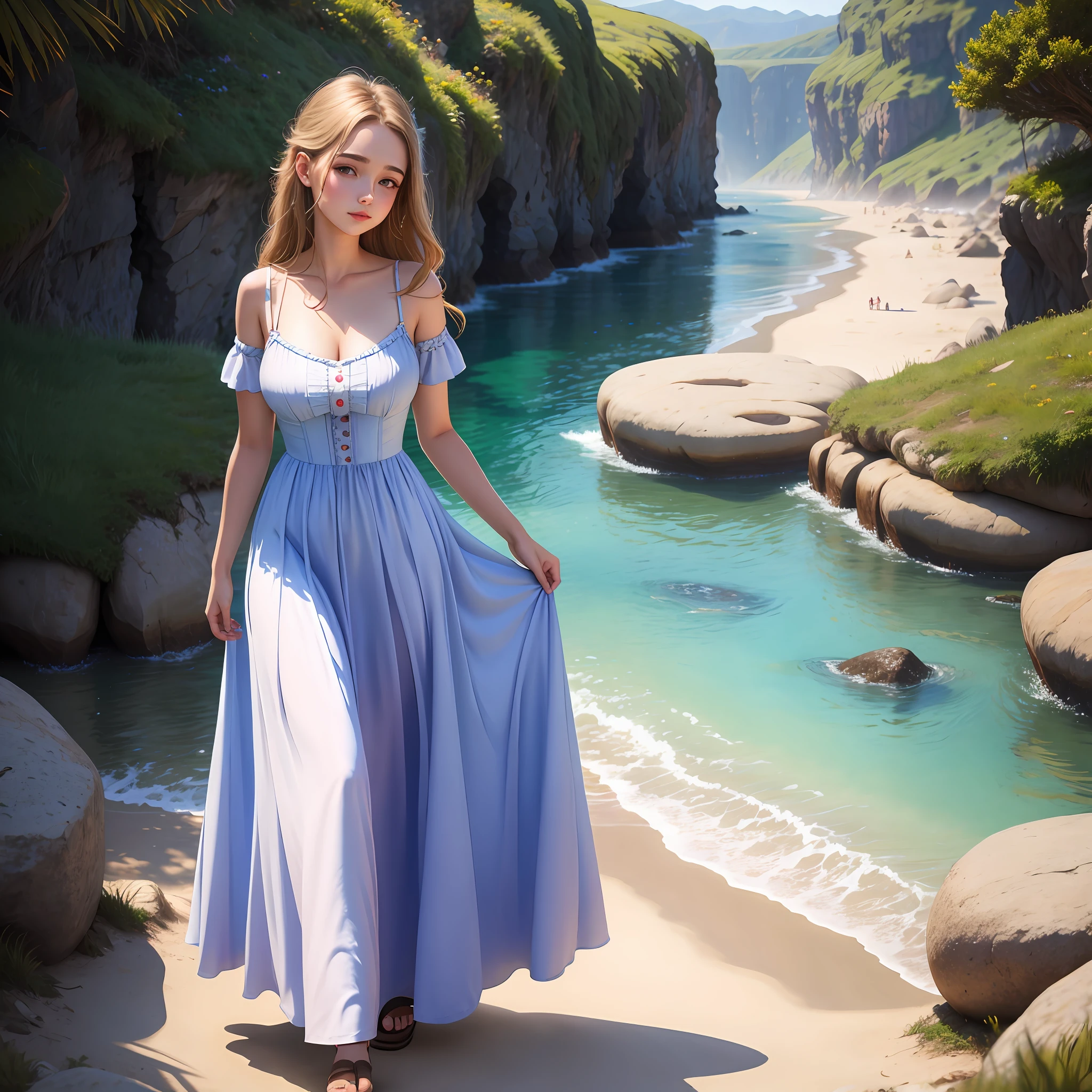 18 year old girl, long dress, scenery, D cups, 4k