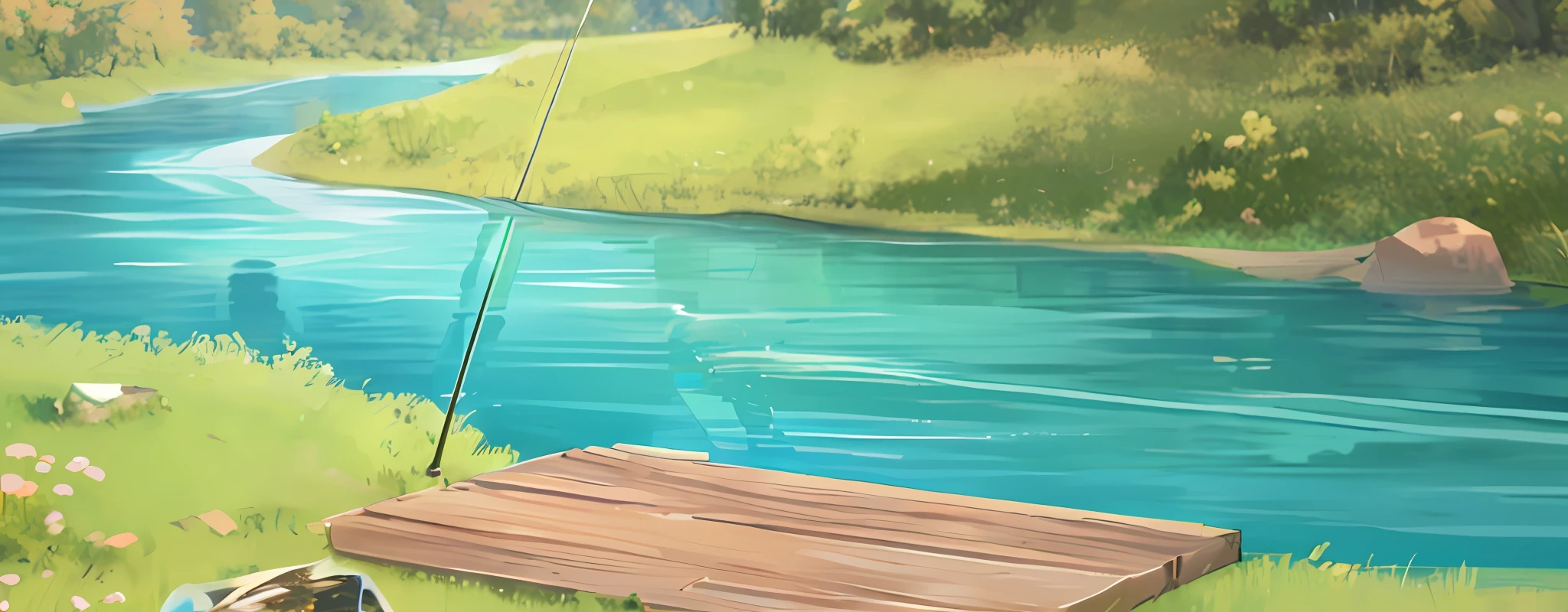 Detailed painting 4 K, detailed lake in background, realistic water, stylized painting, detailed soft painting, detailed 4 K painting, landscape art detailed, high resolution drawing, low detail. Digital painting, animated still images, gouache matte painting, lake background, digital 4K painting, 3D virtual landscape painting --auto --s2