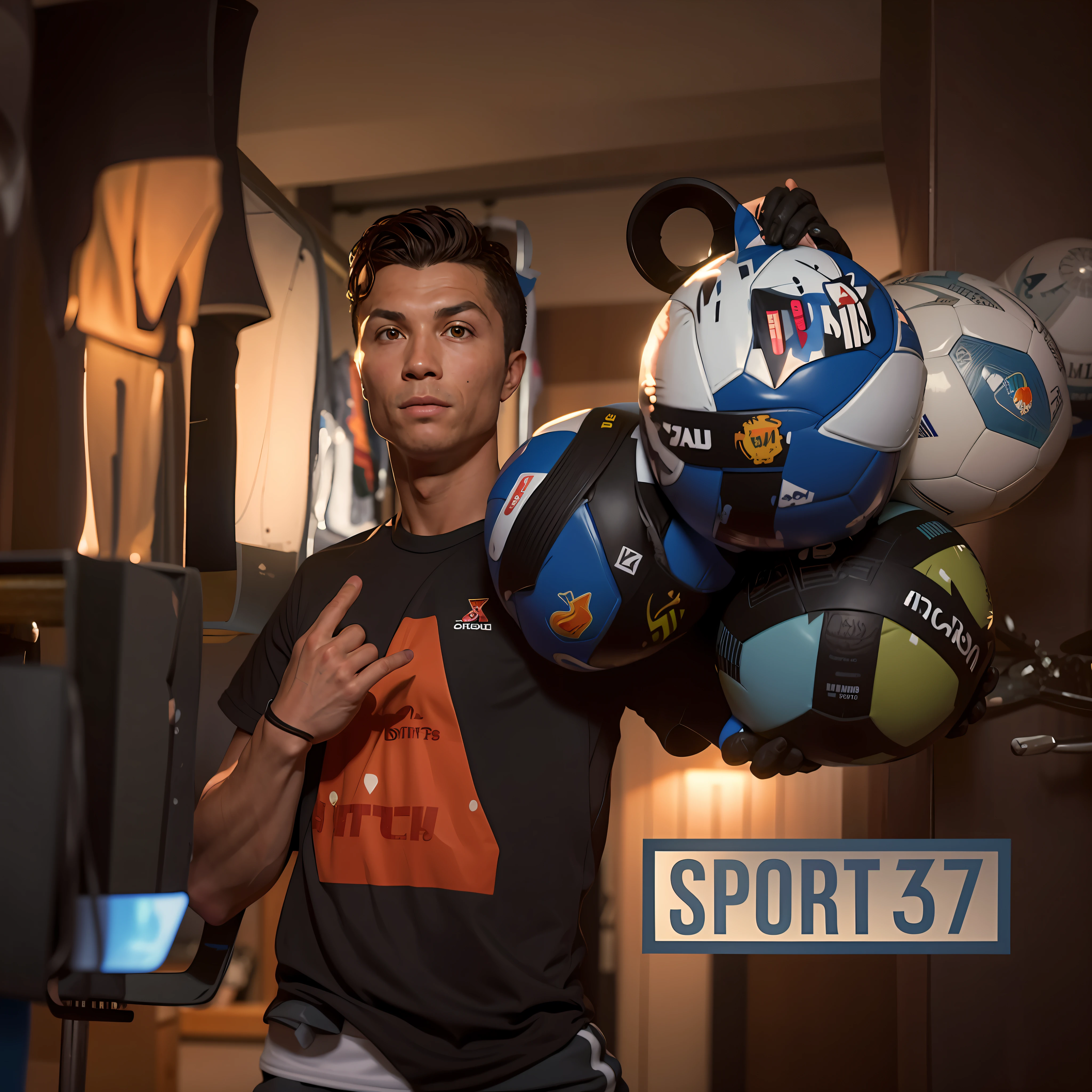 there is a Cristiano Ronaldo holding a bunch of soccer balls in his hand, special, sport, sports, sporty, mateus 9 5, exclusive, inspired by Oton Gliha, mohamed chahin, by Josetsu, yan gisuka, inspired by Bohumil Kubista, 3 2 megabit, sport game, profile pic, customer