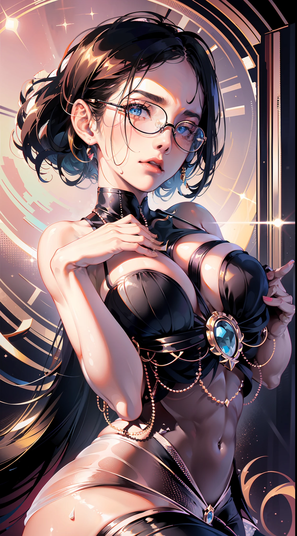 masterpiece, best quality, realistic, photorealistic, great lighting, ultra-detailed, dynamic angle, perfect face, (bright lighting:1.2),beautiful detailed eyes, extremely detailed face, perfect lighting,
1girl, black twintail hair, glasses, clothes about to come off,
maid costume, frills, stockings, high-heeled shoes, ((White panties, cameltoe)),
Composition looking up from below, classroom, straddle a chair, M leg, lift up one's skirt,
sweaty, wet body, navel out, thighs out, buttocks, large breast, slim, slender, translucent body, Transparent, Embarrassed expression, blush,