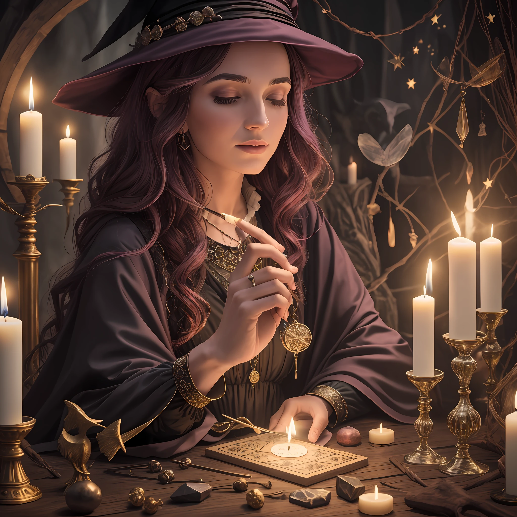 Witch making Magic, candles, magical, 8k, tarot cards,crystals