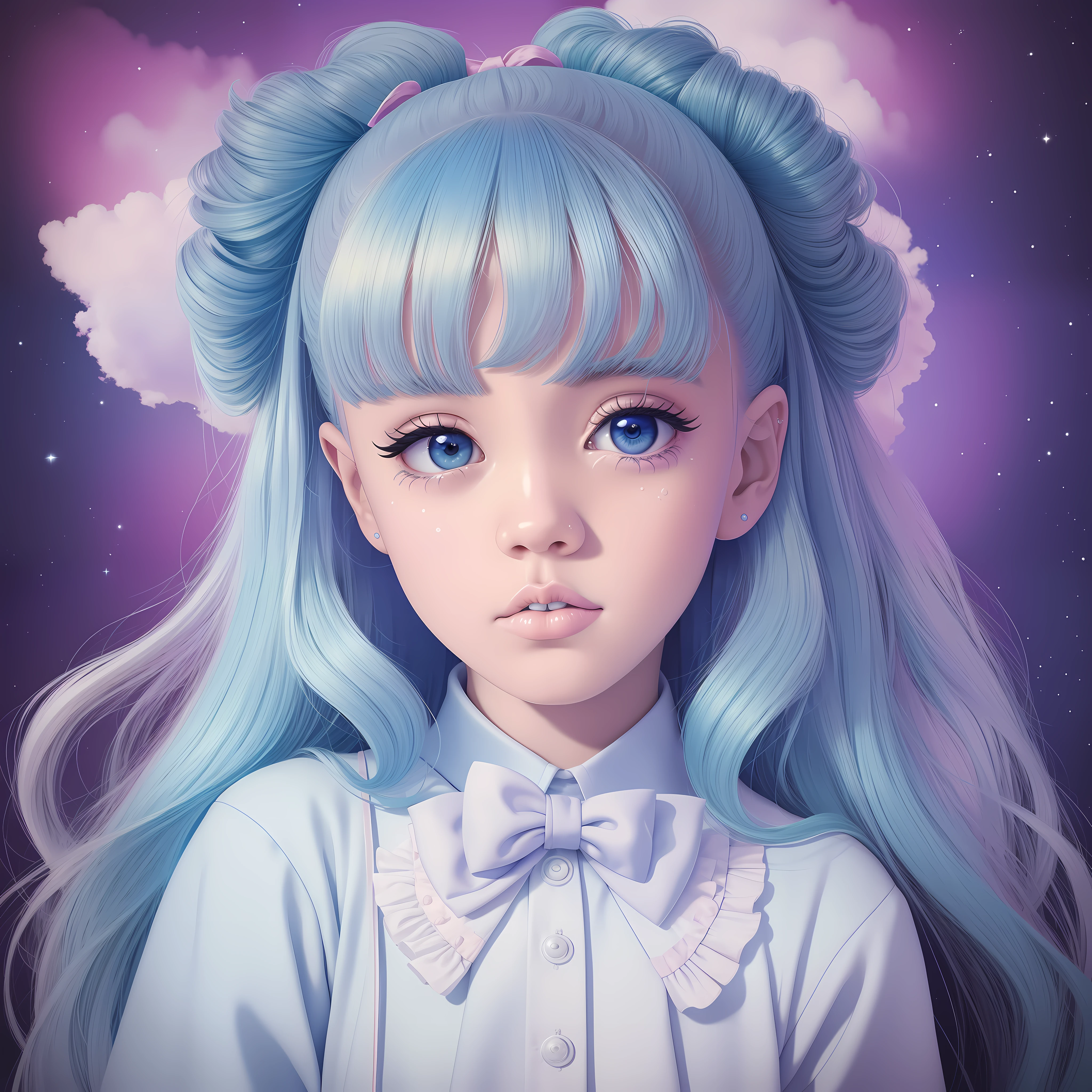 image of a woman sitting on a cloud with the word Cry Baby, Melanie Martinez, Grimes - Book 1 album cover, crying, alternate album cover, album cover!, crybernetic, crying, new album cover, album art cover, cover art, album art, album art, grimes, an album cover, colorful album art,  crying big blue tears