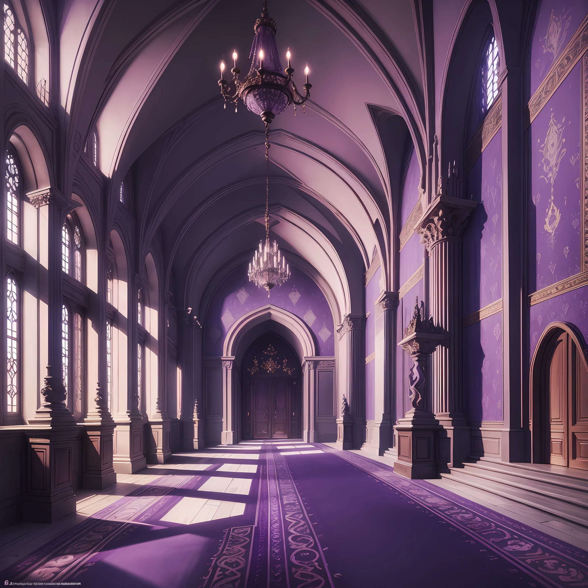 detailed art, fanciful, interior of a castle, lighting purple colors, no characters, just the place, background, alone --auto --s2