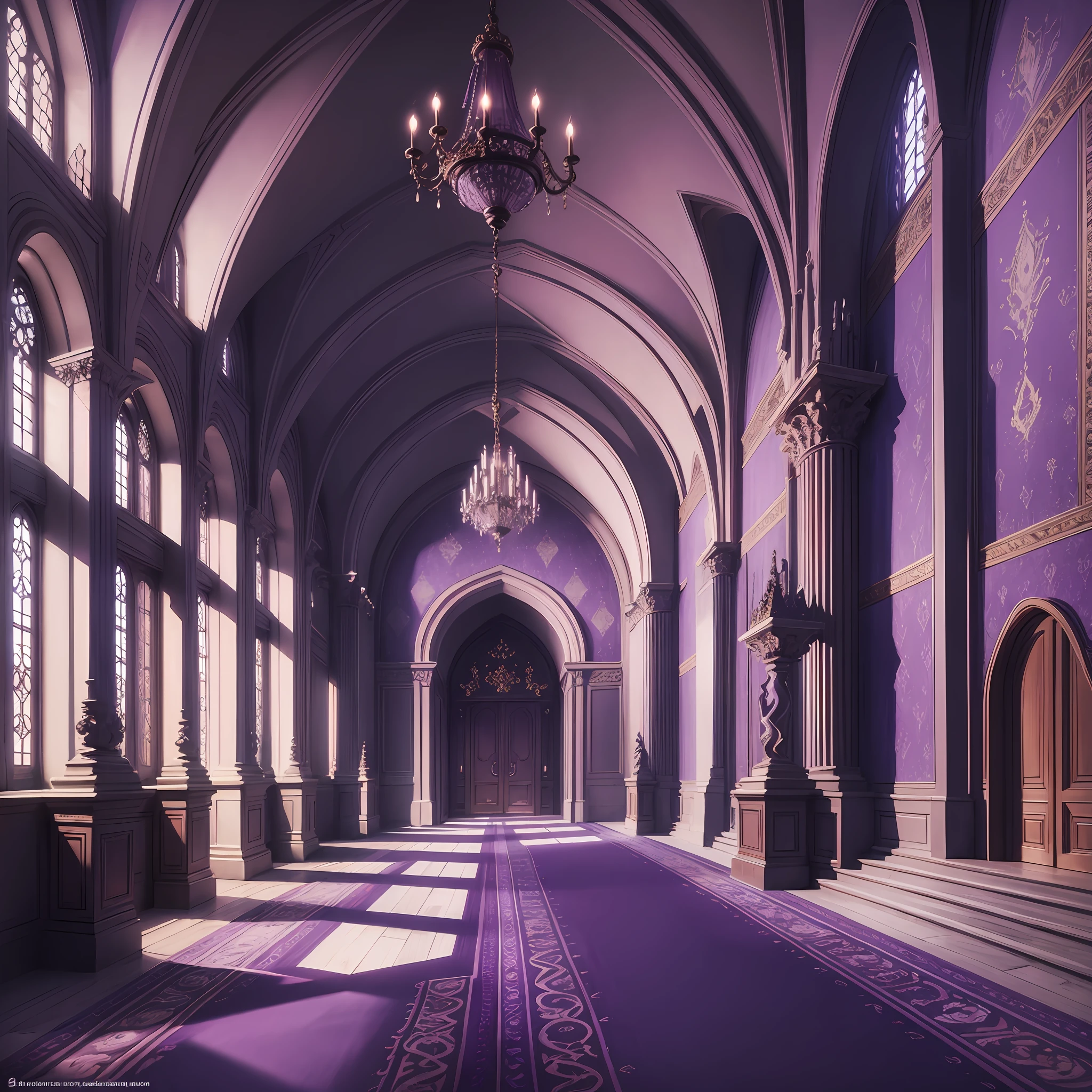 detailed art, fanciful, interior of a castle, lighting purple colors, no characters, just the place, background, alone --auto --s2
