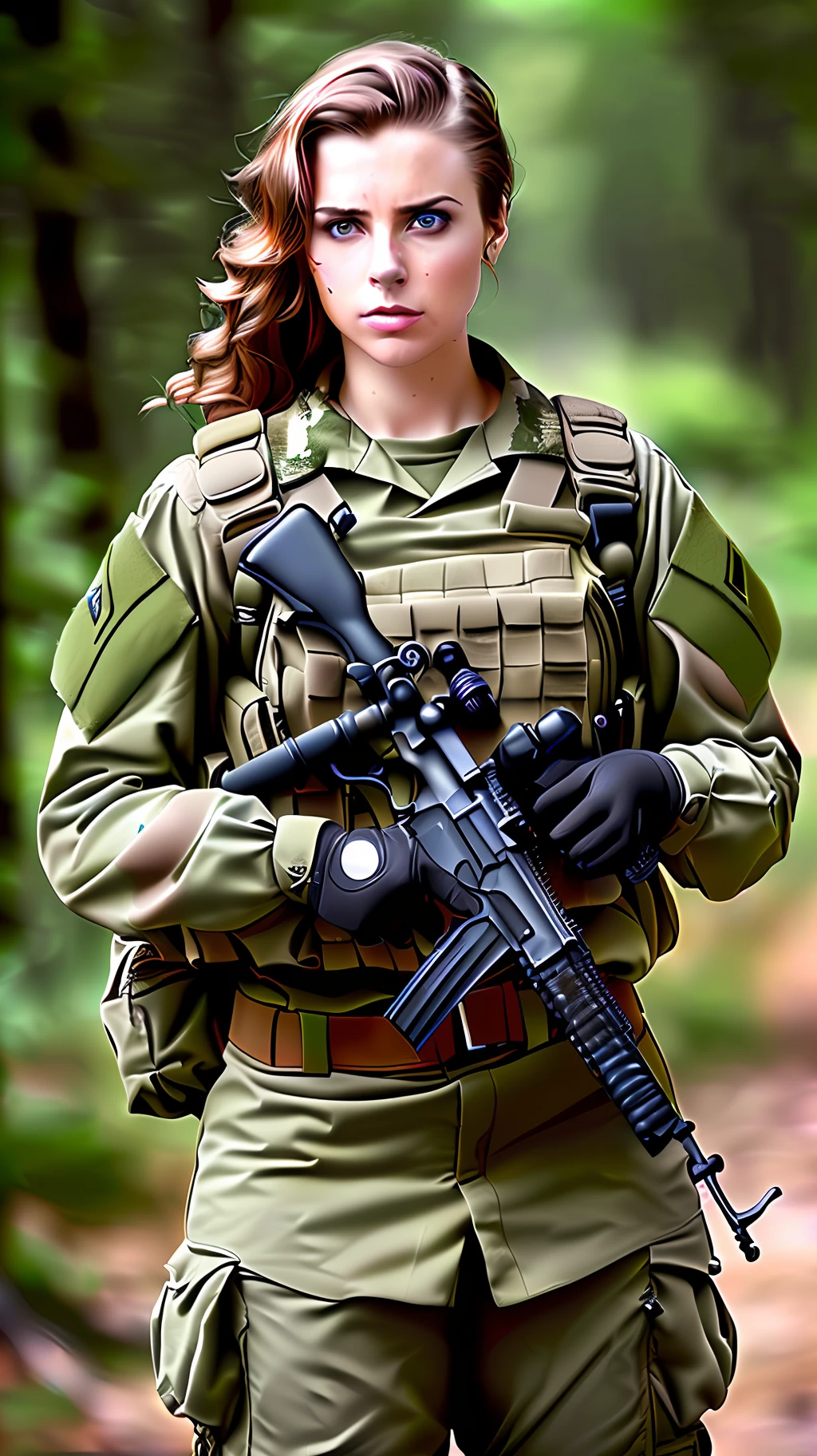 modelshoot style, (very detailed 8k wallpaper), medium shot of sexy female soldier, American ERDL lowland camouflage, intricate, high detail, dramatic, elite army real world, fantastic location, combat environment, rugged and harsh situation soldier, action shooting, skin pores, very dark lighting, heavy shadows, detailed, detailed face, (vibrant, photo realistic, realistic, dramatic, dark, sharp focus, 8k), (weathered greasy dirty damaged old military uniform: 1.3),
