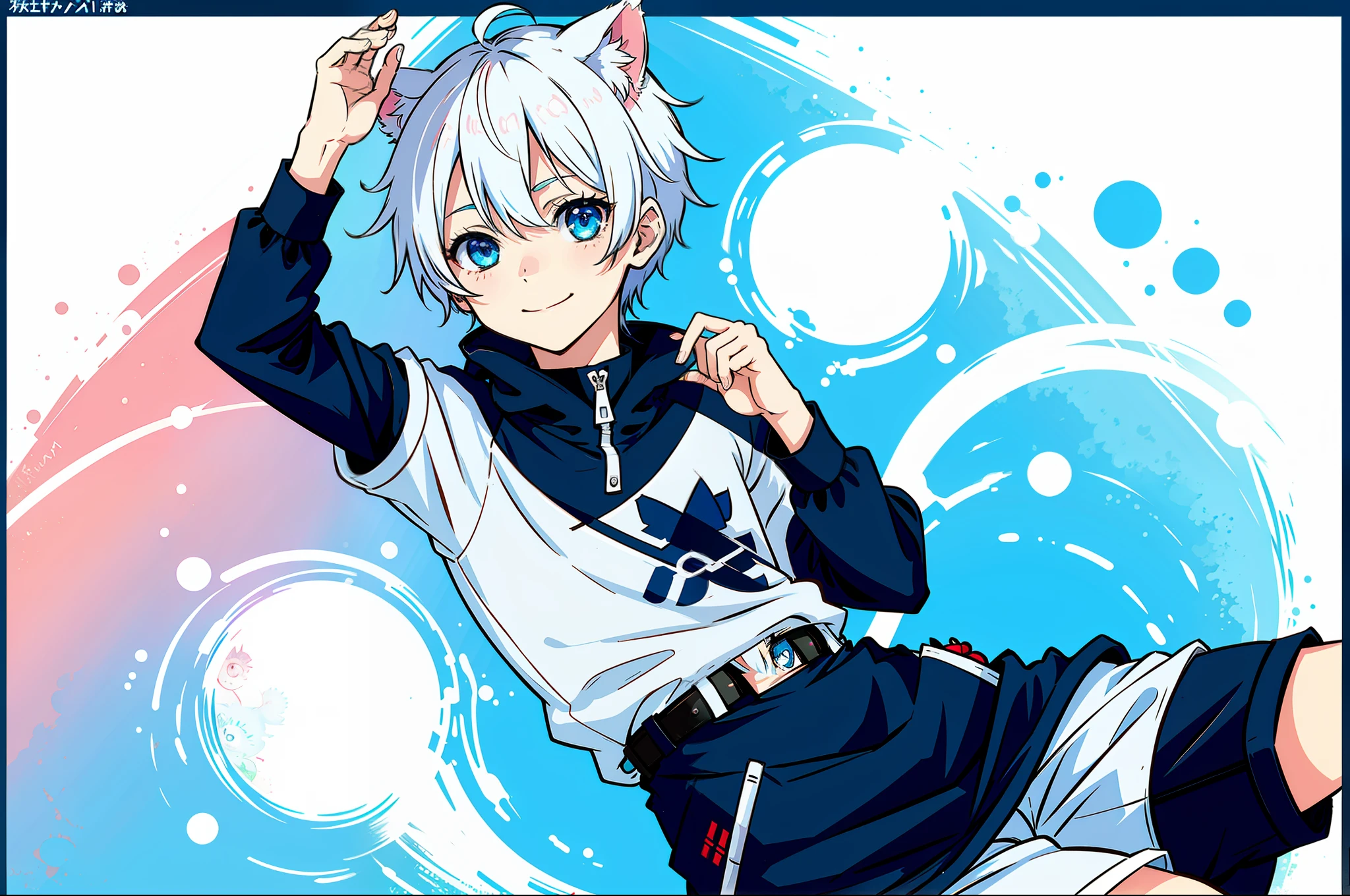 Anime kitten, shots, white hair, blue eyes, young, small, kawaii, boy, shota, cat ears, smiling, various eye color