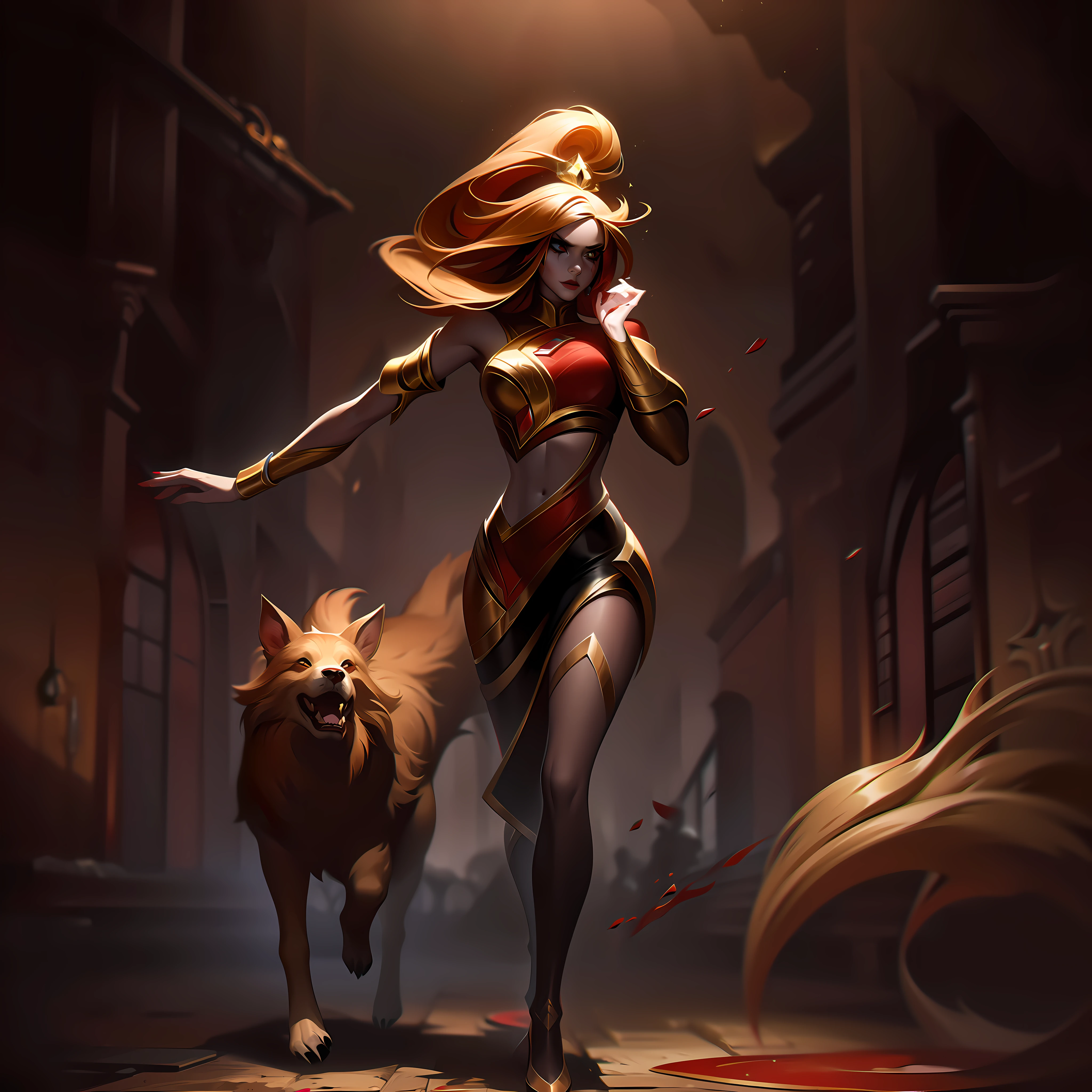 woman + blood + golden + glamour + dark splashart, splashart, league of legends splashart, art, brushstroke, masterpiece, 8k, ultra detailed, HD