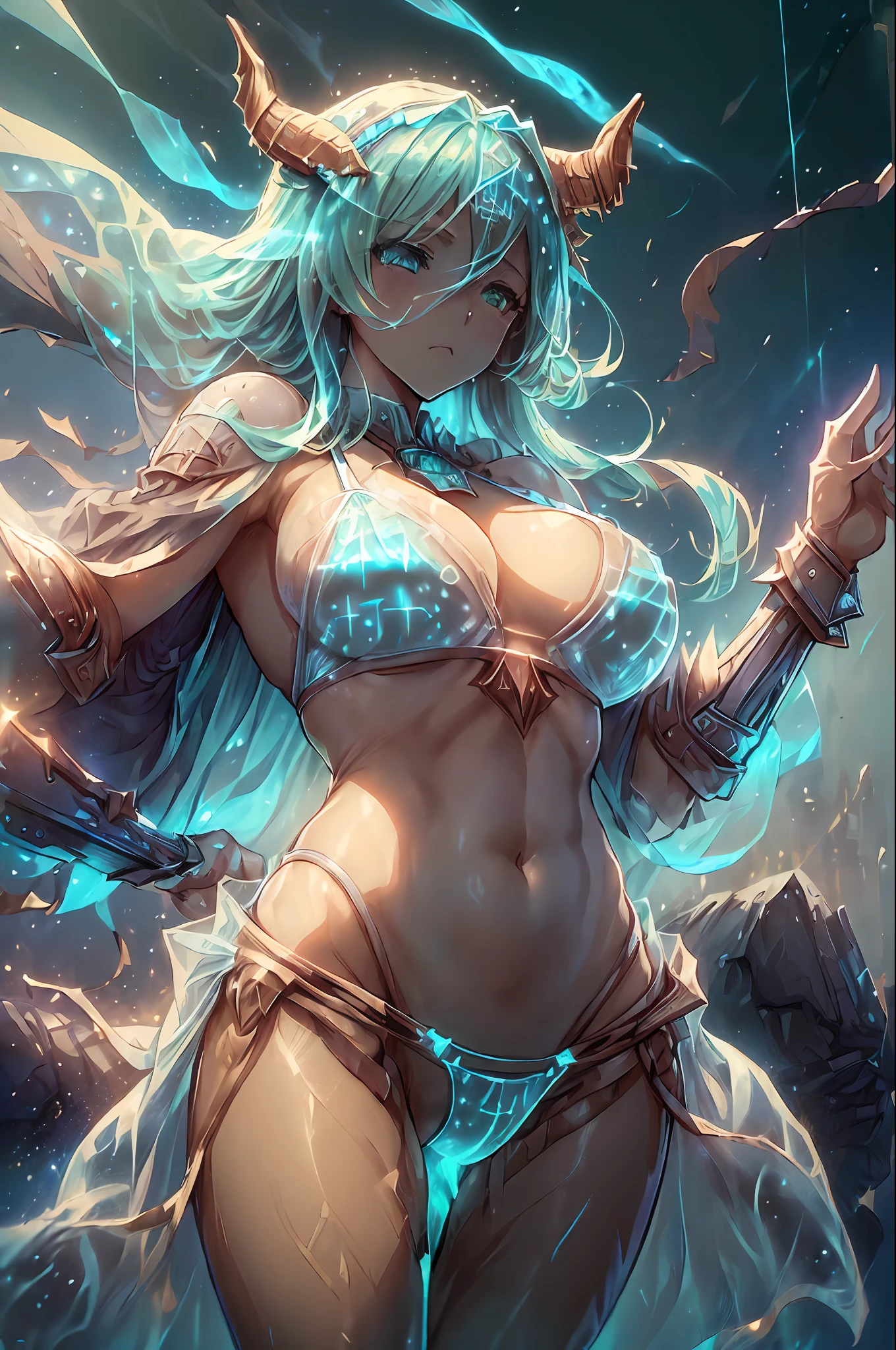 (((((Transparent bikinis)))),(((Crotch camel gown)), (((Masterpiece))), best quality, ultra detailed, scenes from the anime Record of Ragnarok showing (3 Valkyries from the anime version, Reginleif, Hlökk and Göll) in transparent bikinis of fine cut, in epic and dramatic setting, with dazzling lights and minute details in dynamic movements and powerful angles. (A heroic dream never before seen in anime.) --auto --s2