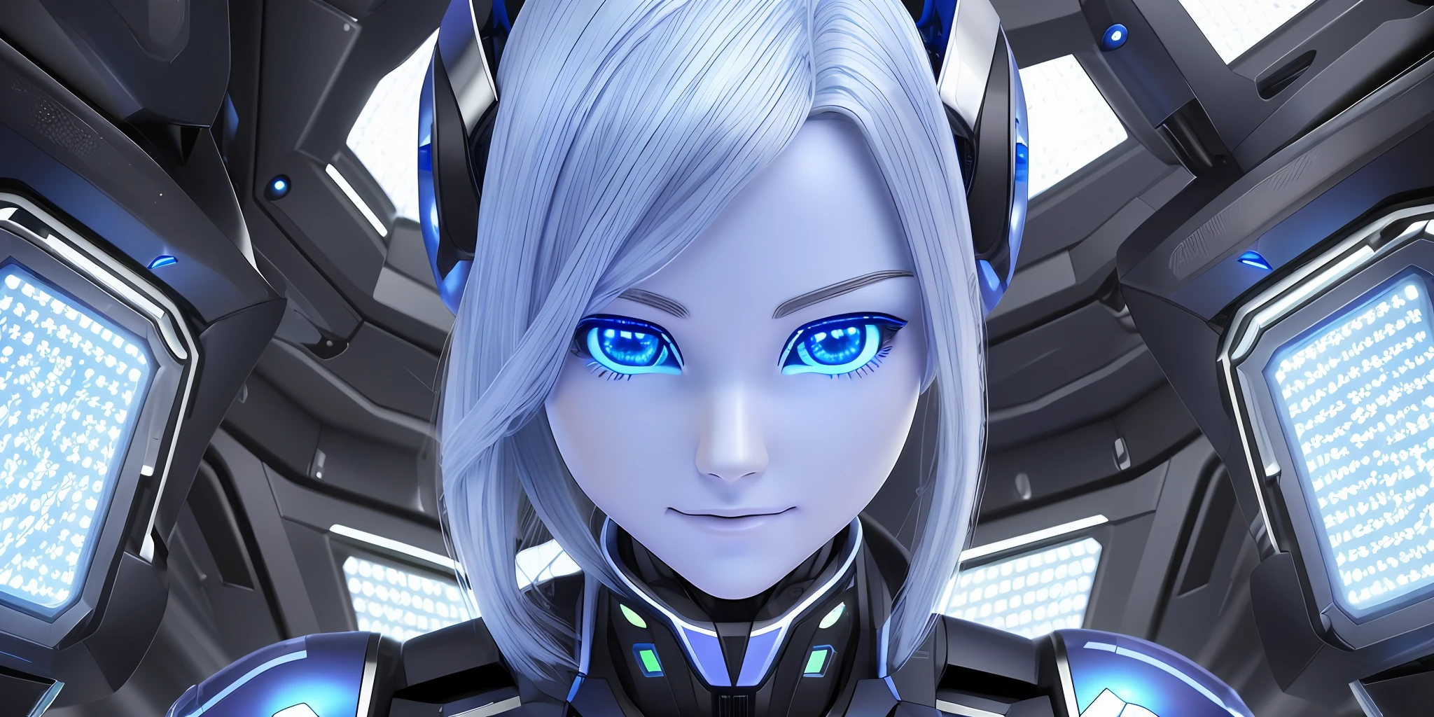 A humanoid robot of perfect physiognomy, kind, with blue eyes, helping people;:: photorealistic::1 realistic::1 technological::1 ultra modern::1 electric arc::1 ultra wide angle lens::1 --auto --s2