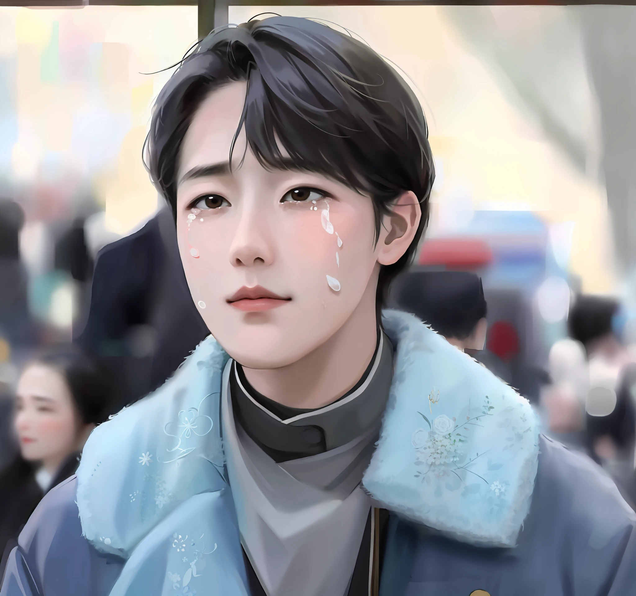 a beautiful young Korean, sad face, crying, realistic tears, high resolution, best quality, best angle, masterpiece, intricate deteilles, artwork