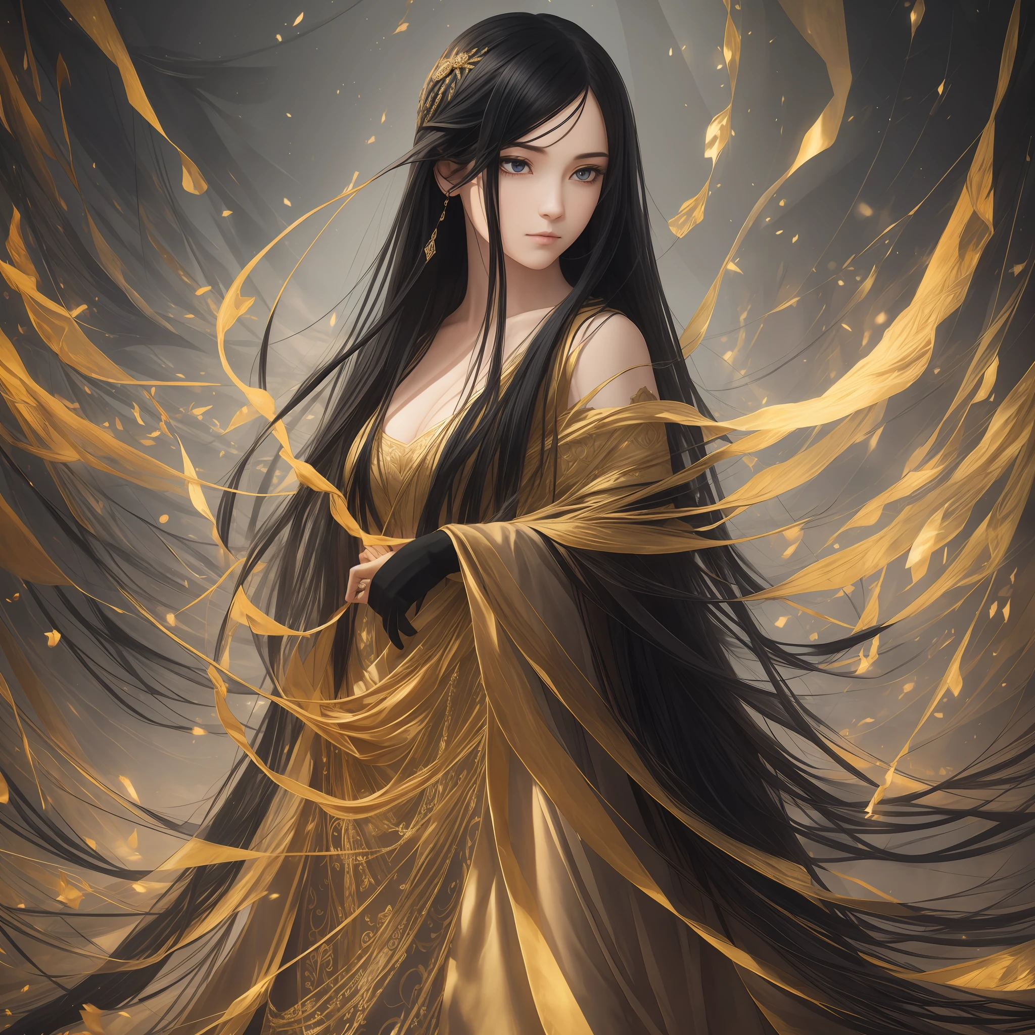 (Best quality, masterpiece, high resolution)- Long black hair - Bright eyes - Mysterious appearance - Elegant clothes - Cover woven with threads of mist - Confident posture - Determined and wise expression --auto --s2