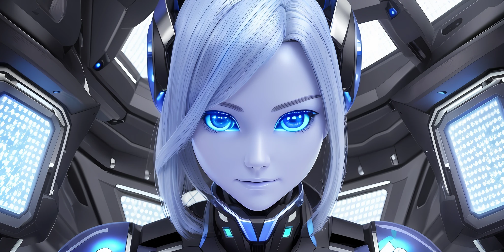 A humanoid robot of perfect physiognomy, kind, with blue eyes, helping people;:: photorealistic::1 realistic::1 technological::1 ultra modern::1 electric arc::1 ultra wide angle lens::1 --auto --s2