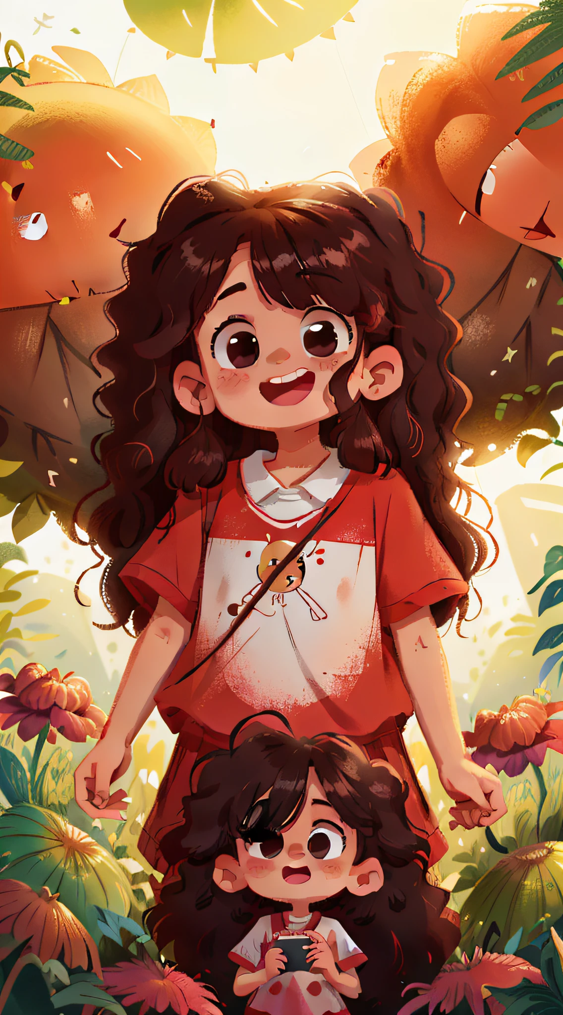 Two girls, twins, curly brown hair, one is very happy and the other sad