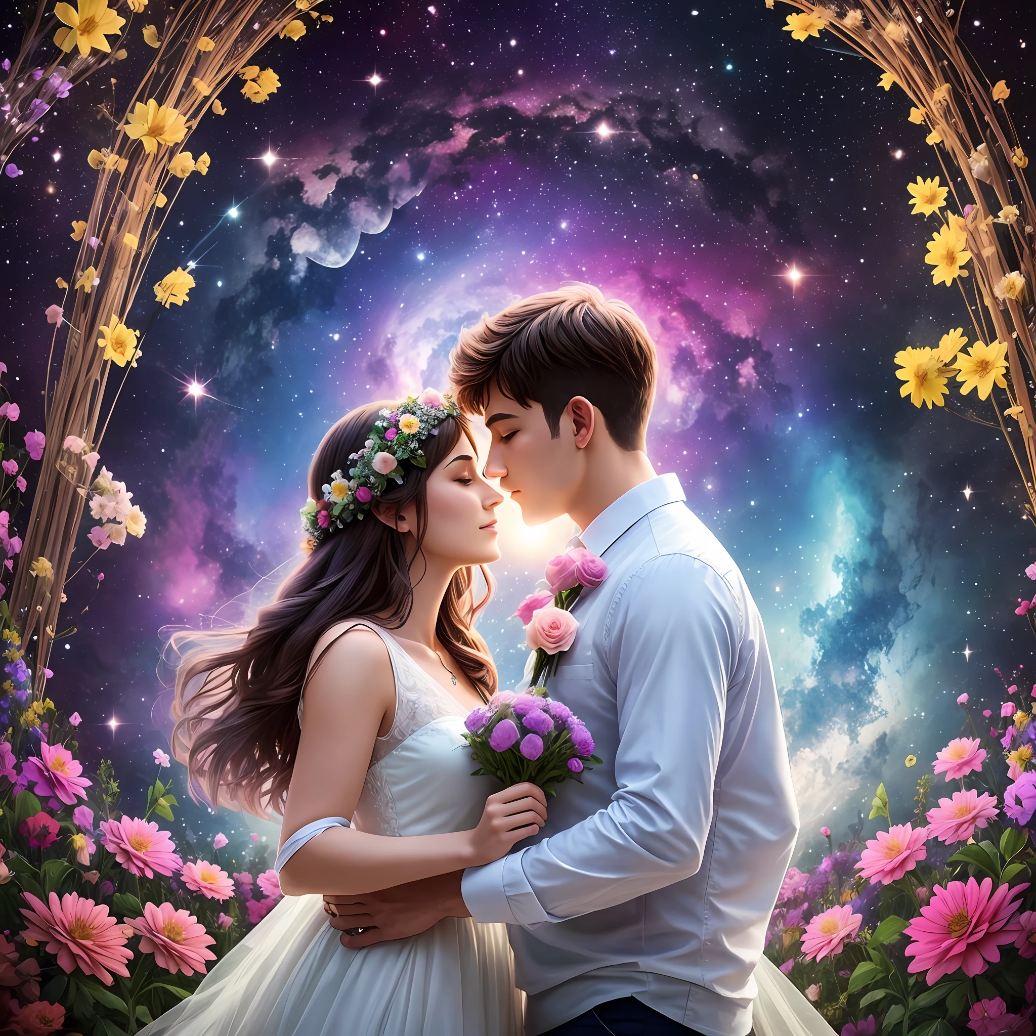 Couple,Magic, flowers,universe