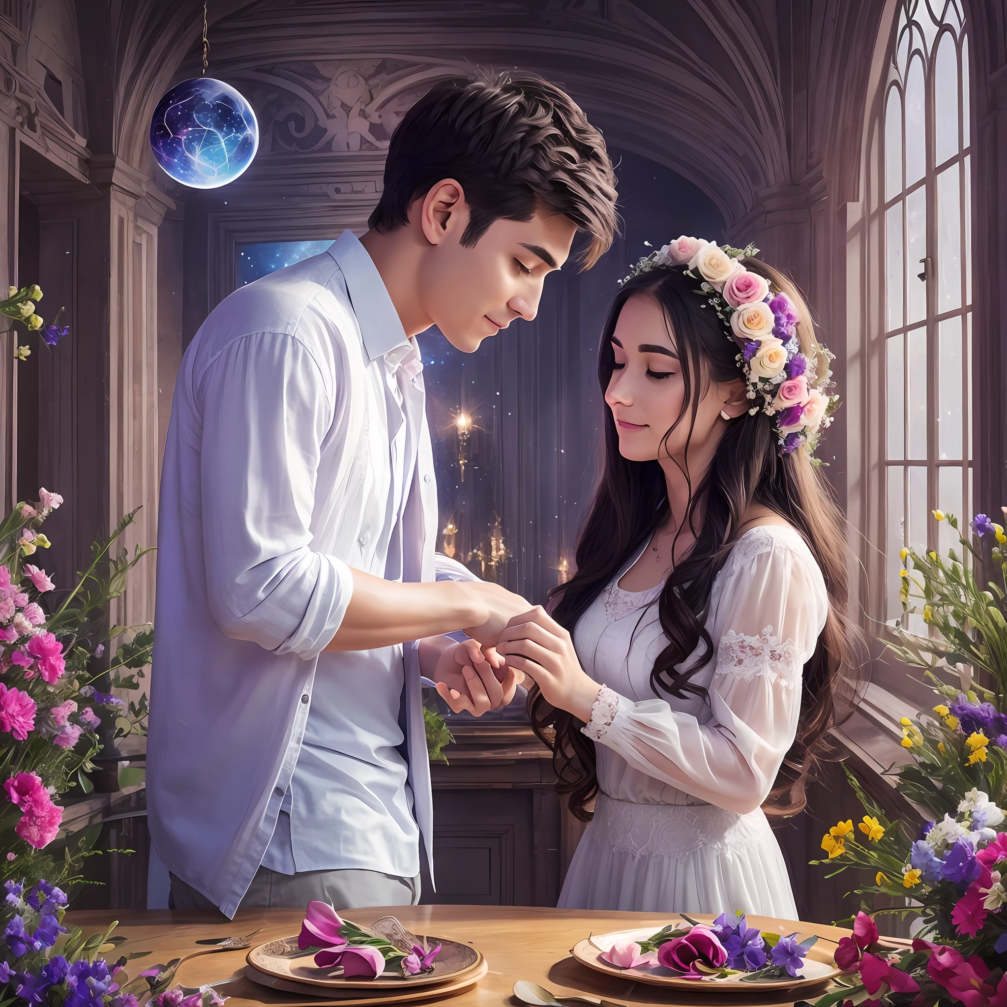 Couple,Magic, flowers,universe