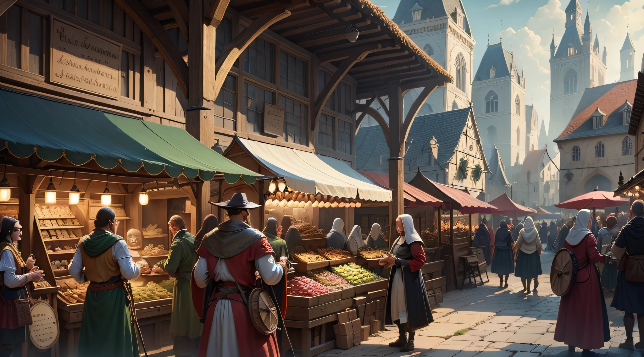 Bustling medieval market