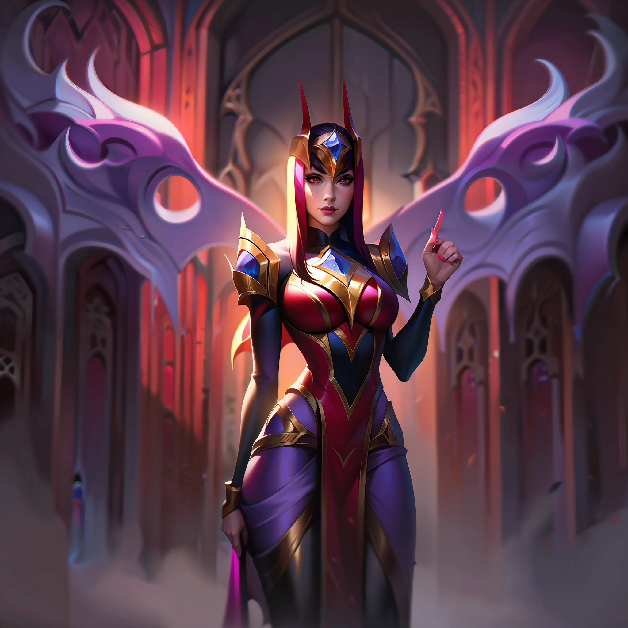 woman + fair + paladin + demon + evil splashart, splashart, league of legends splashart, art, brushstroke, masterpiece, 8k, ultra detailed, HD
