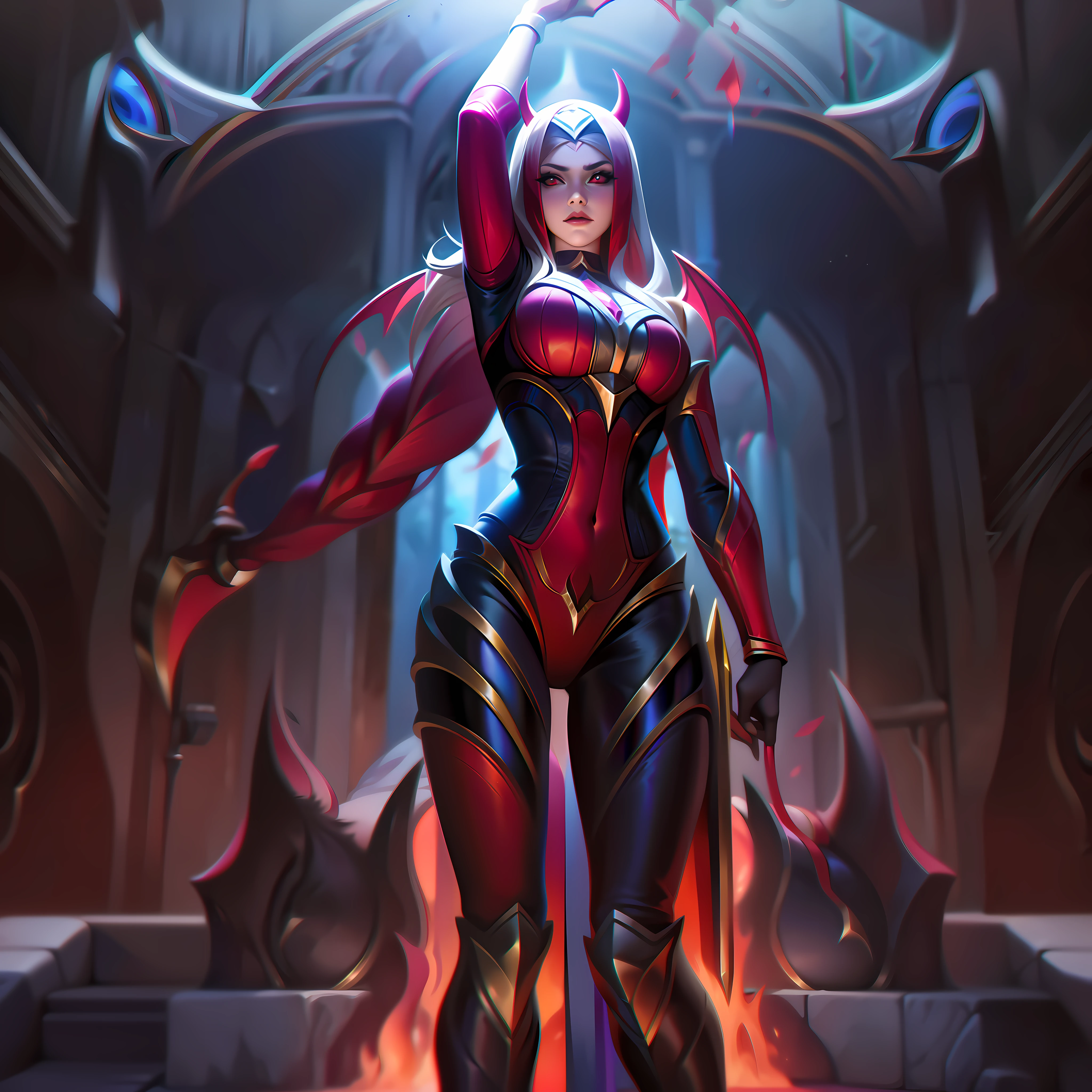 woman + fair + paladin + demon + evil splashart, splashart, league of legends splashart, art, brushstroke, masterpiece, 8k, ultra detailed, HD