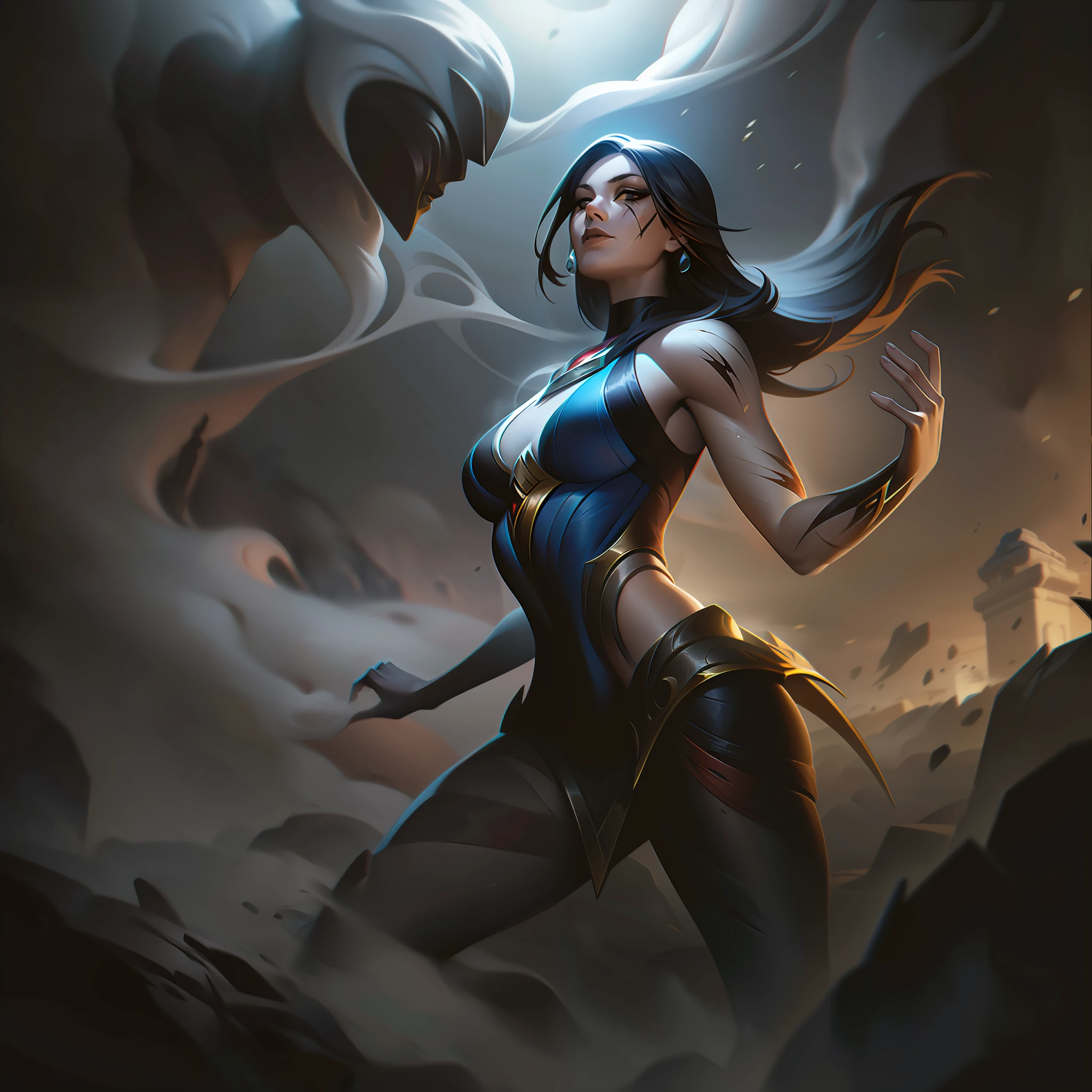 woman + earth + scars + smoke + light splashart, splashart, league of legends splashart, art, brushstroke, masterpiece, 8k, ultra detailed, HD