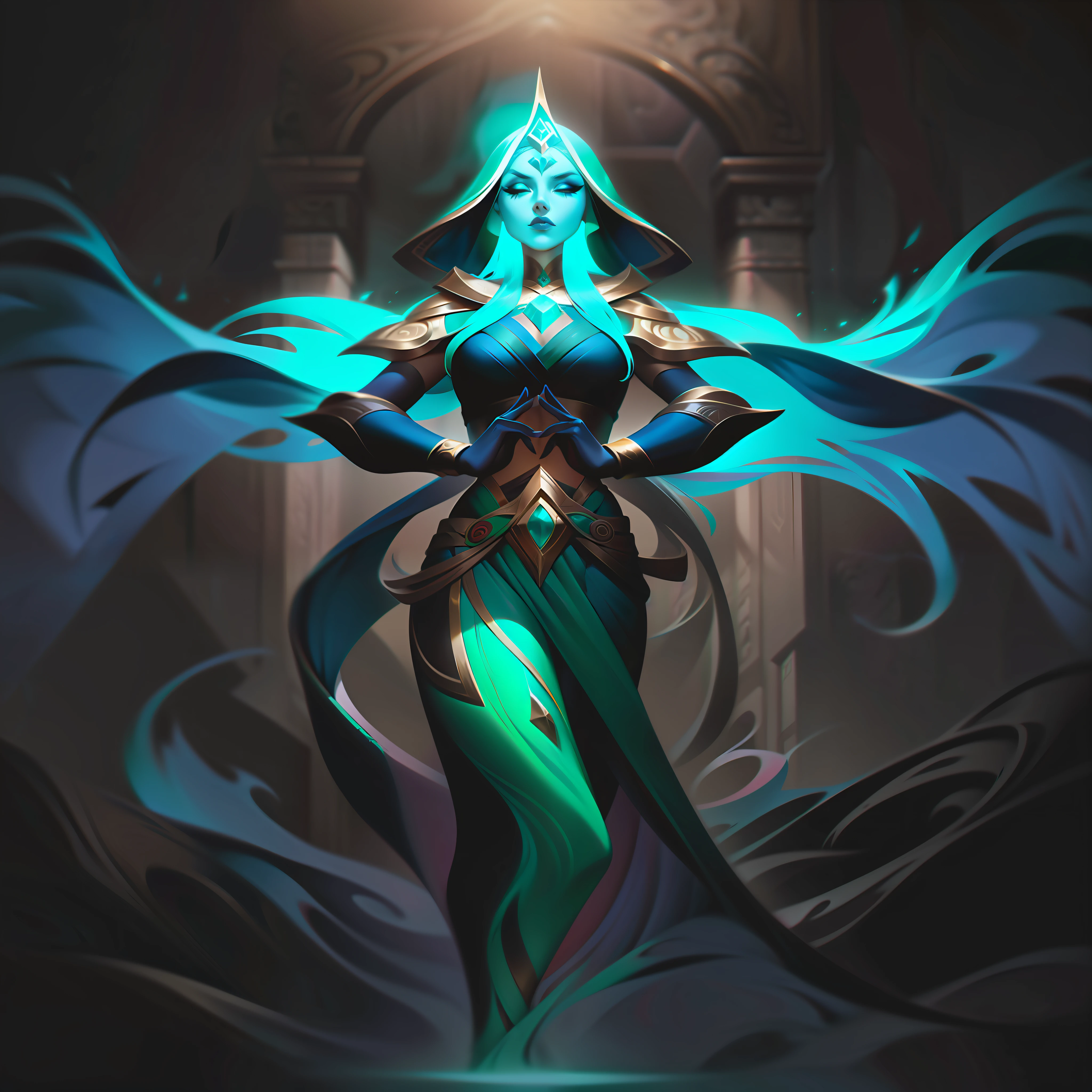 woman + jade + india + loving + veil splashart, splashart, league of legends splashart, art, brushstroke, masterpiece, 8k, ultra detailed, HD
