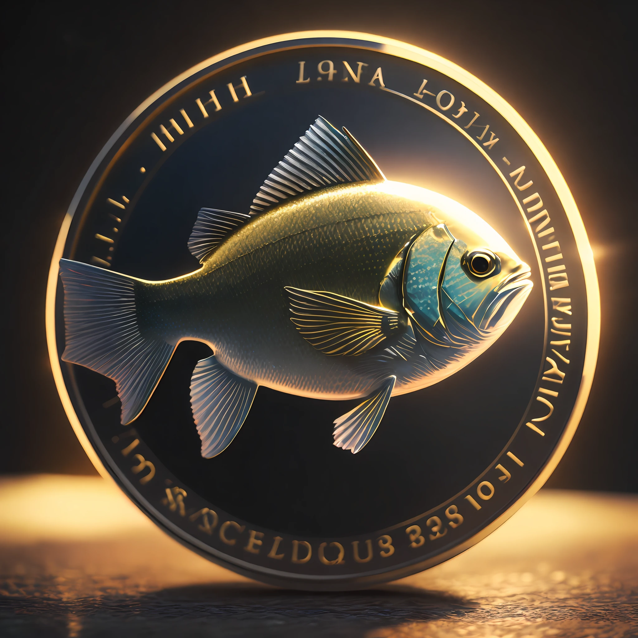 Three-dimensional snapper coin product photo, spectacular rendering, octane number, atmosphere, grain, soft volumetric light, (backlit: 1.3), (cinematic: 1.3), intricate detail, (ArtStation: 1.3)